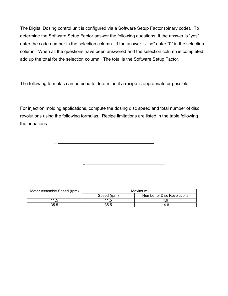 A.3 determining the software setup factor, A.4 recipe formulas, Injection molding | Sterlco S-150 Digital Dosing Controller User Manual | Page 56 / 79