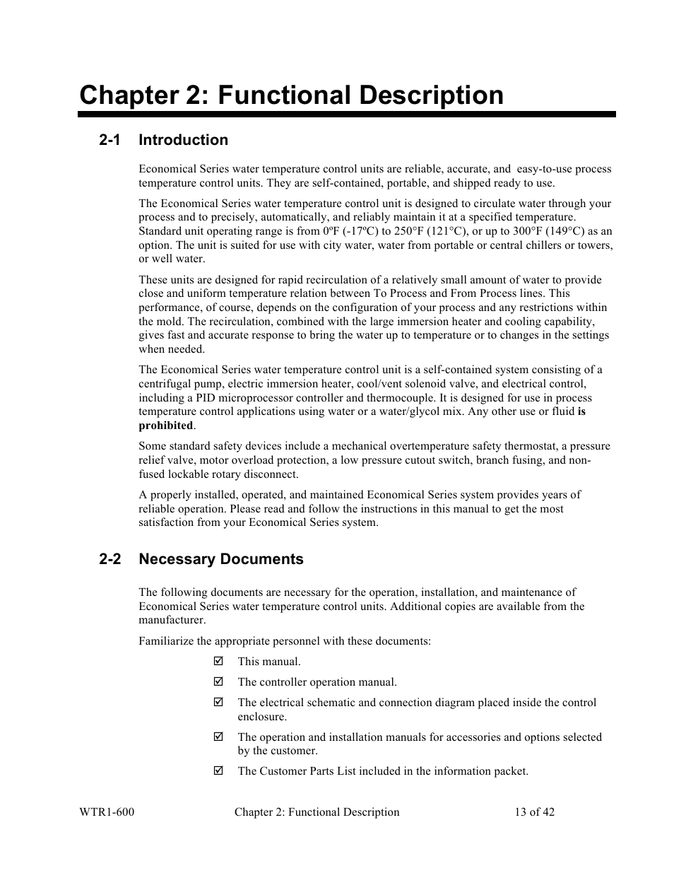 Chapter 2: functional description, 1 introduction, 2 necessary documents | Sterlco SEU Series Economical Water TCU User Manual | Page 13 / 42