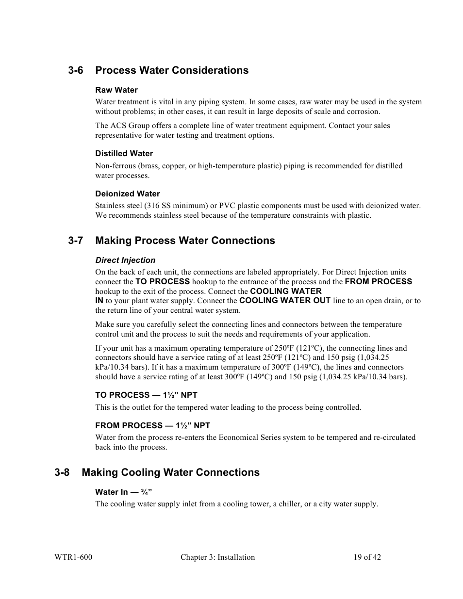 6 process water considerations, 7 making process water connections, 8 making cooling water connections | Sterlco SEU Series Economical Water TCU User Manual | Page 19 / 42