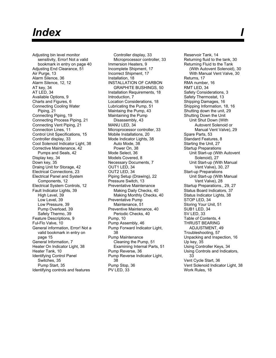 Index i | Sterlco Midsize User Manual | Page 58 / 59