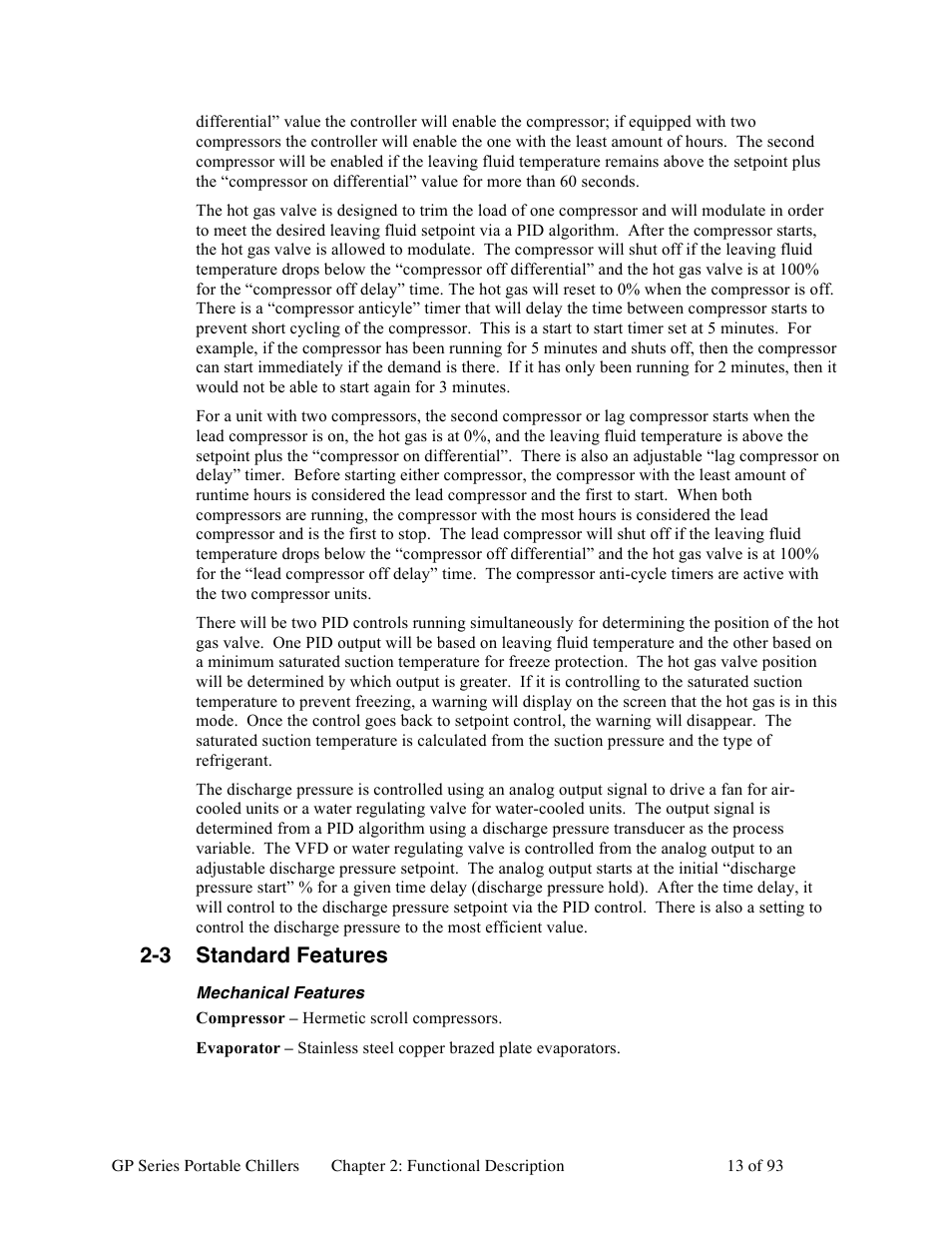 3 standard features | Sterlco GP Series 20-60 HP Packaged Chillers User Manual | Page 13 / 93