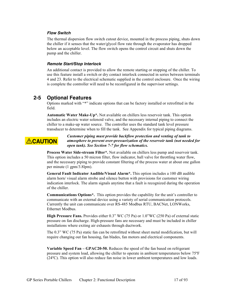 5 optional features | Sterlco GP Series 20-60 HP Packaged Chillers User Manual | Page 17 / 93