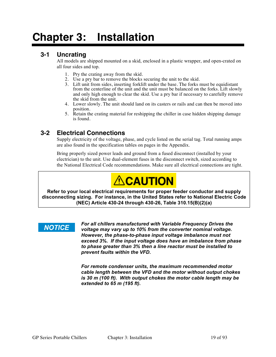 Chapter 3: installation | Sterlco GP Series 20-60 HP Packaged Chillers User Manual | Page 19 / 93