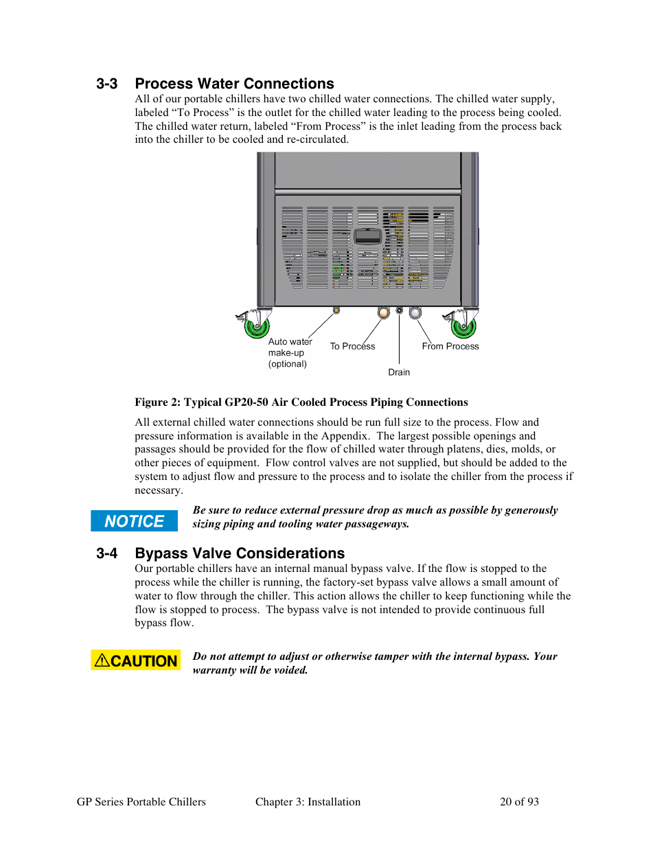 3 process water connections, 4 bypass valve considerations | Sterlco GP Series 20-60 HP Packaged Chillers User Manual | Page 20 / 93
