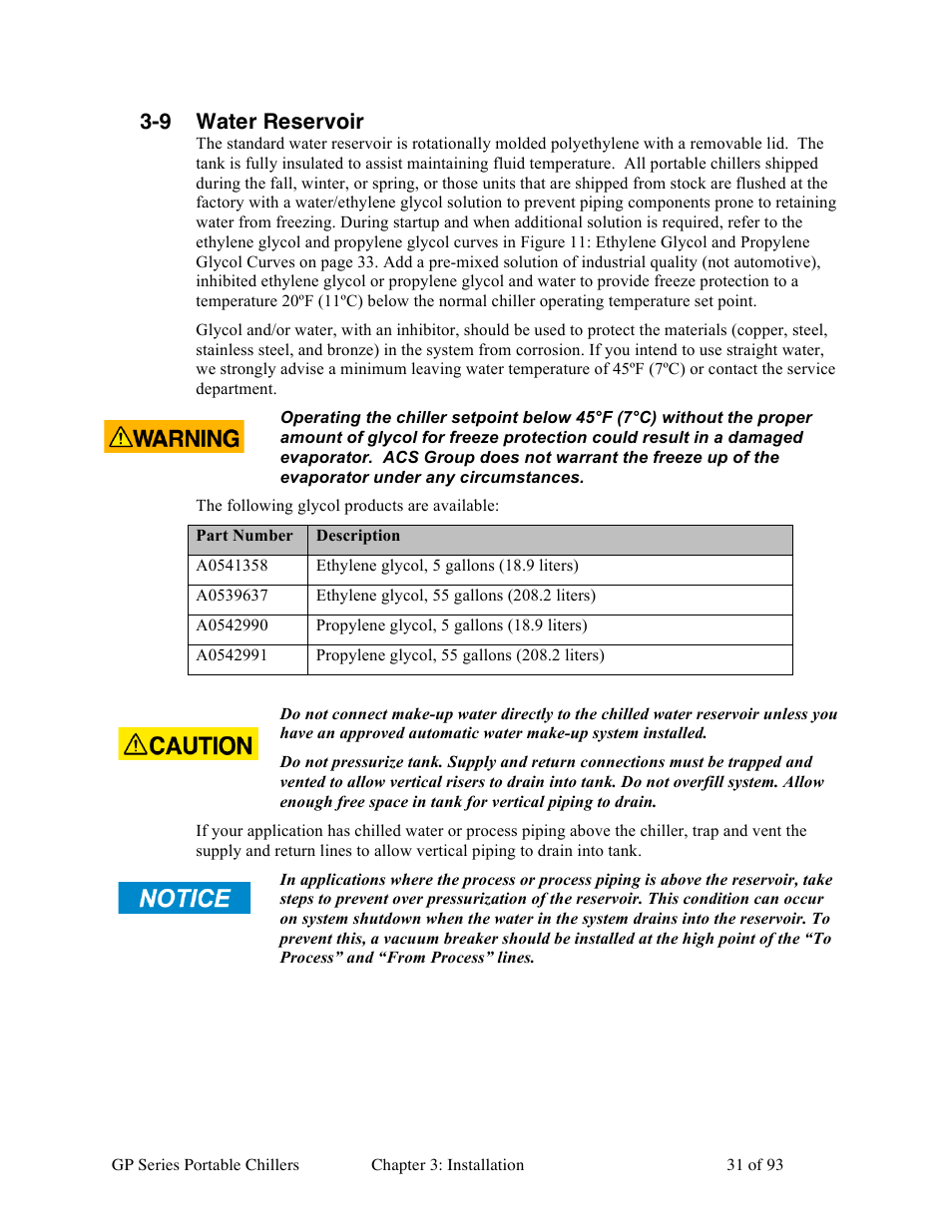 9 water reservoir | Sterlco GP Series 20-60 HP Packaged Chillers User Manual | Page 31 / 93