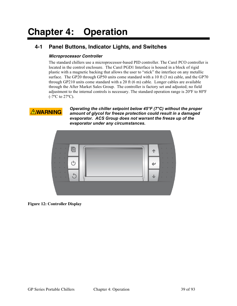 Chapter 4: operation | Sterlco GP Series 20-60 HP Packaged Chillers User Manual | Page 39 / 93