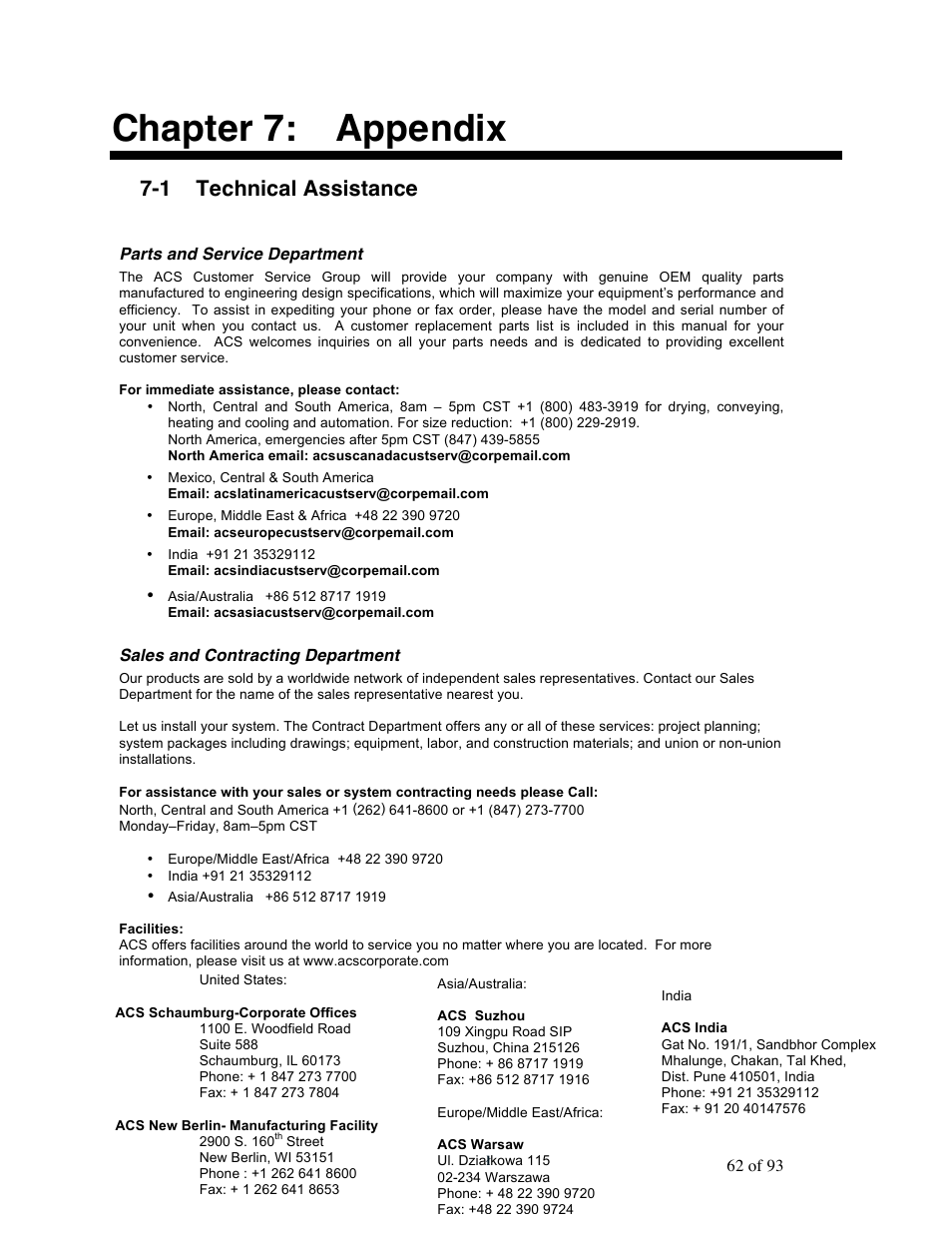 Chapter 7: appendix, 1 technical assistance | Sterlco GP Series 20-60 HP Packaged Chillers User Manual | Page 62 / 93