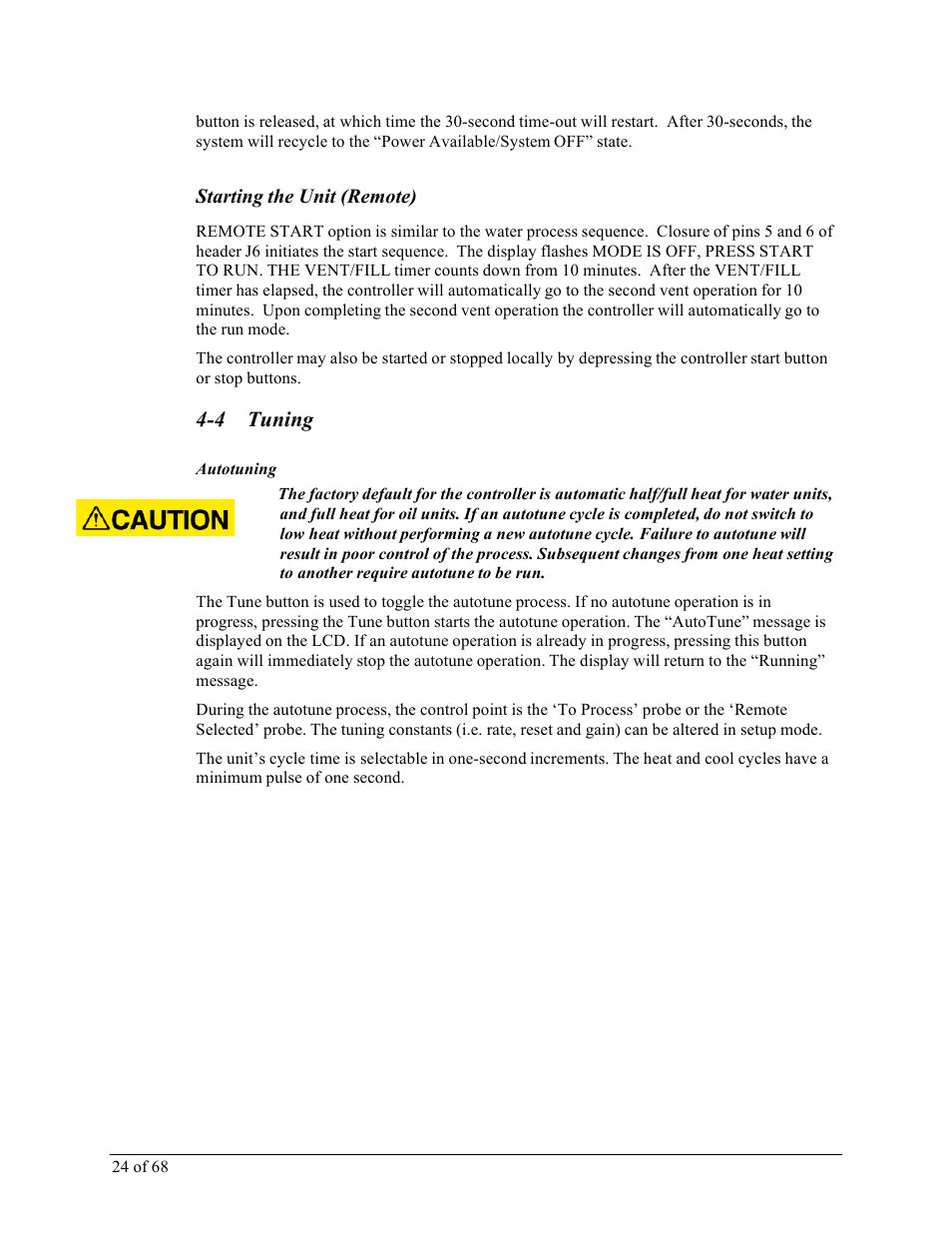 4 tuning, Starting the unit (remote) | Sterlco M2B+ Controller User Manual | Page 24 / 68