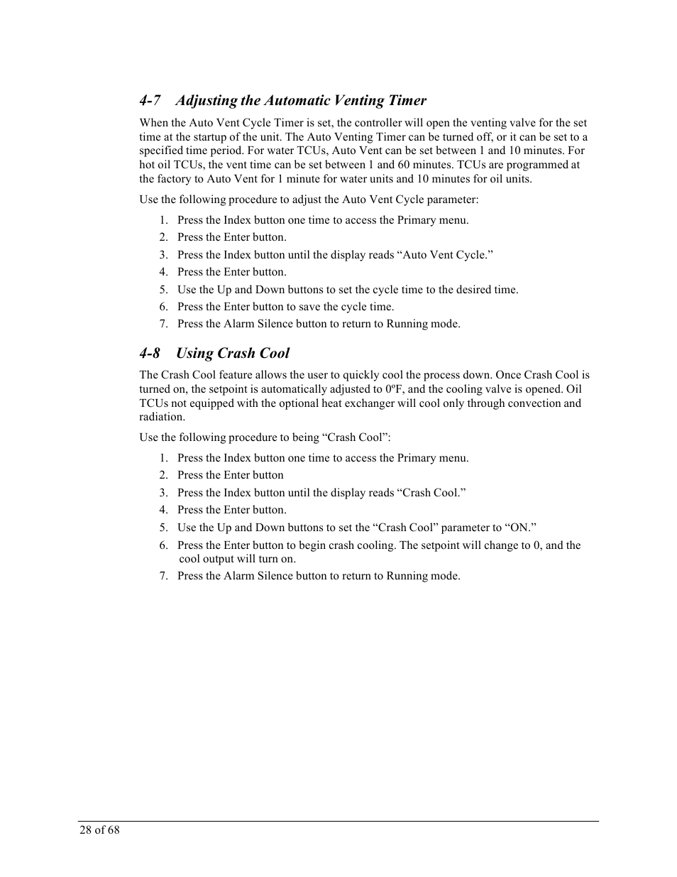 7 adjusting the automatic venting timer, 8 using crash cool | Sterlco M2B+ Controller User Manual | Page 28 / 68