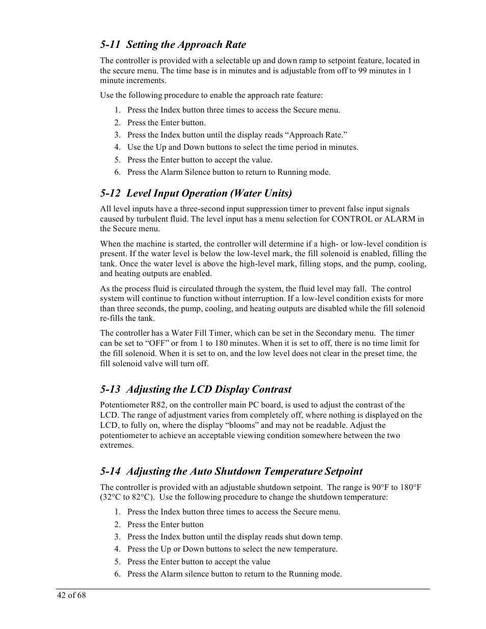 11 setting the approach rate, 12 level input operation (water units), 13 adjusting the lcd display contrast | Sterlco M2B+ Controller User Manual | Page 42 / 68