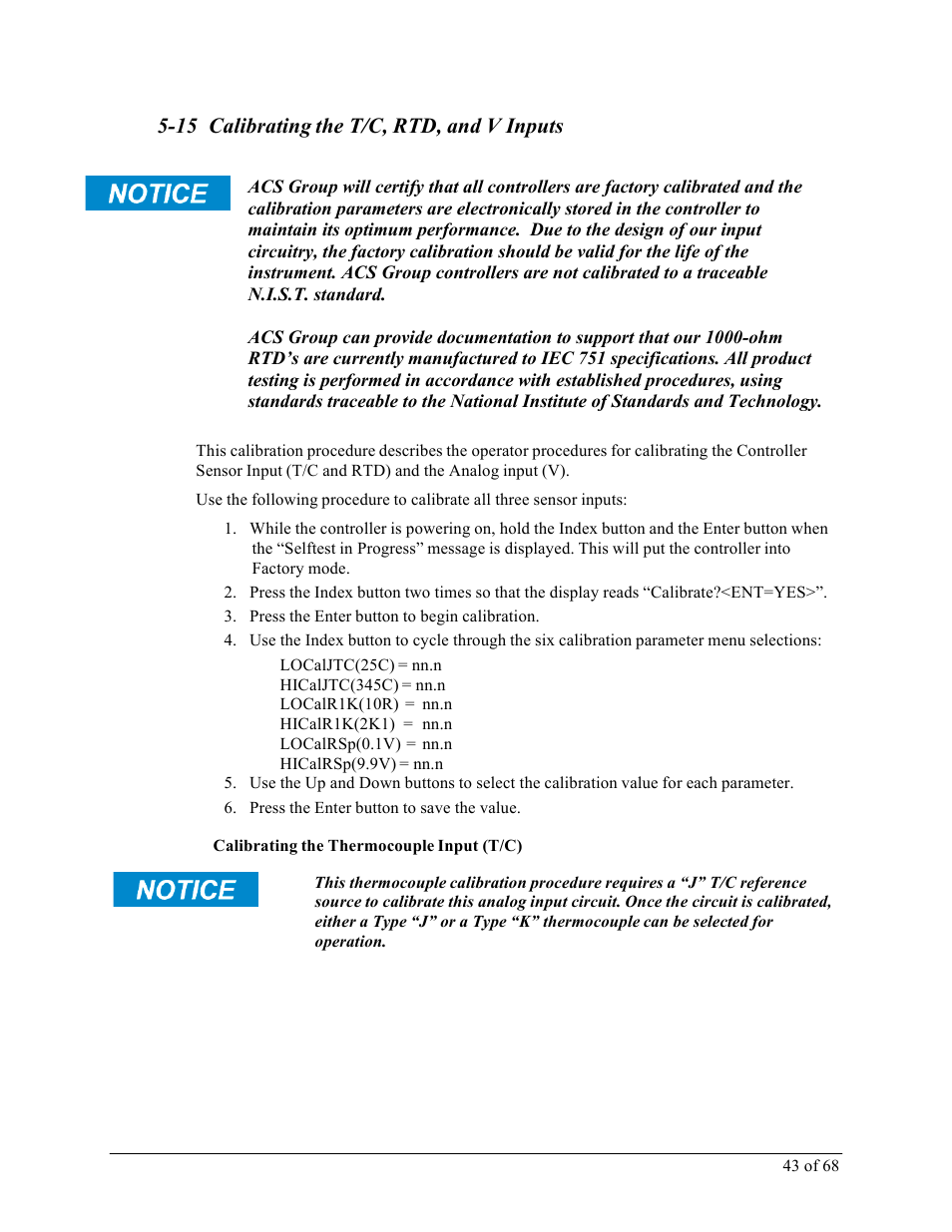 15 calibrating the t/c, rtd, and v inputs | Sterlco M2B+ Controller User Manual | Page 43 / 68