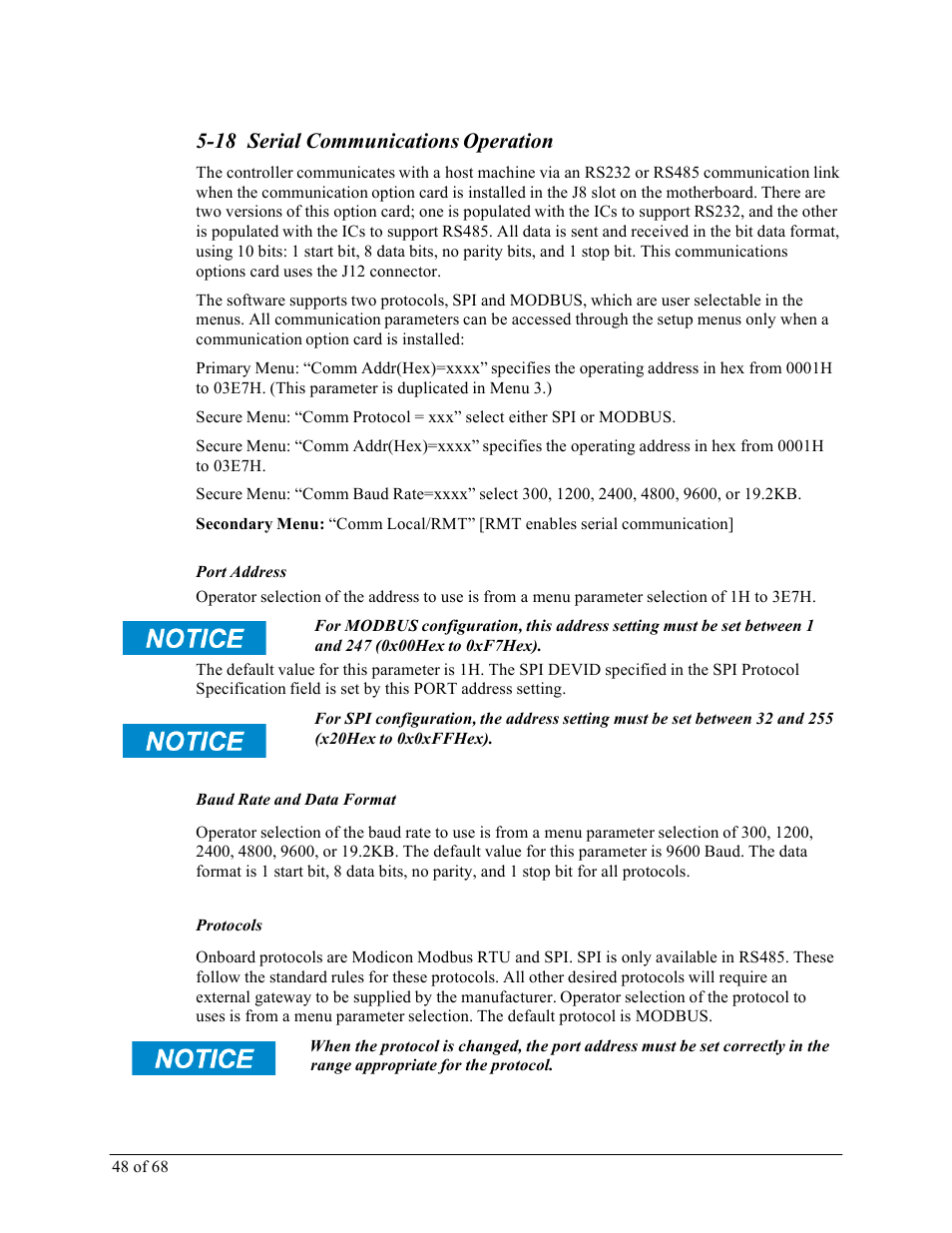 18 serial communications operation | Sterlco M2B+ Controller User Manual | Page 48 / 68