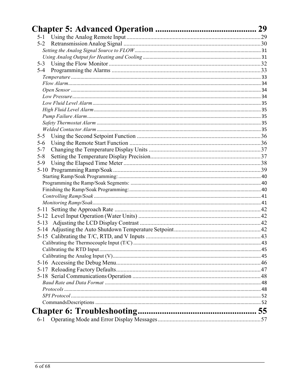 Chapter 5: advanced operation, Chapter 6: troubleshooting | Sterlco M2B+ Controller User Manual | Page 6 / 68
