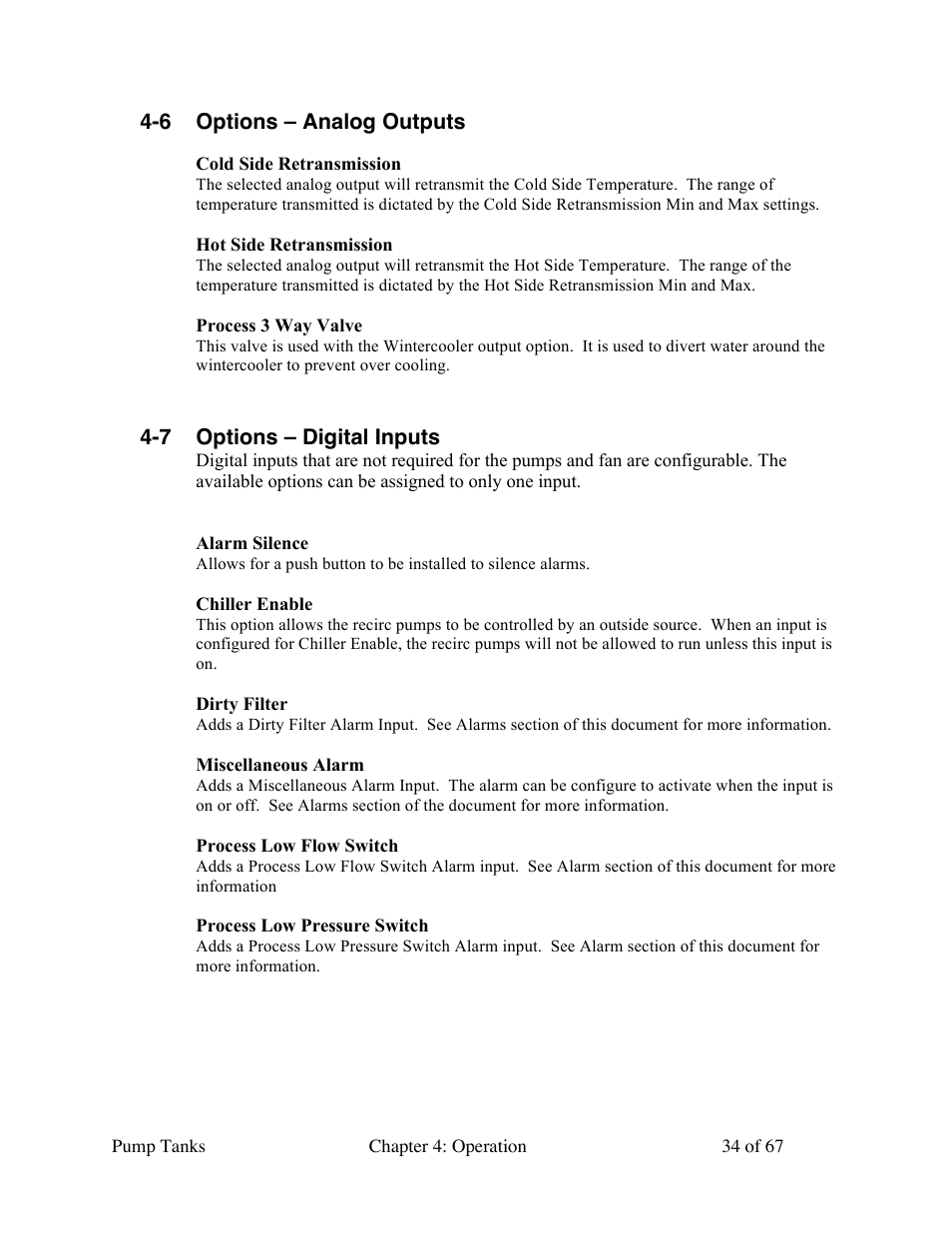 6 options – analog outputs, 7 options – digital inputs | Sterlco 140 to 6,285 Gallon Pump Tanks User Manual | Page 34 / 67