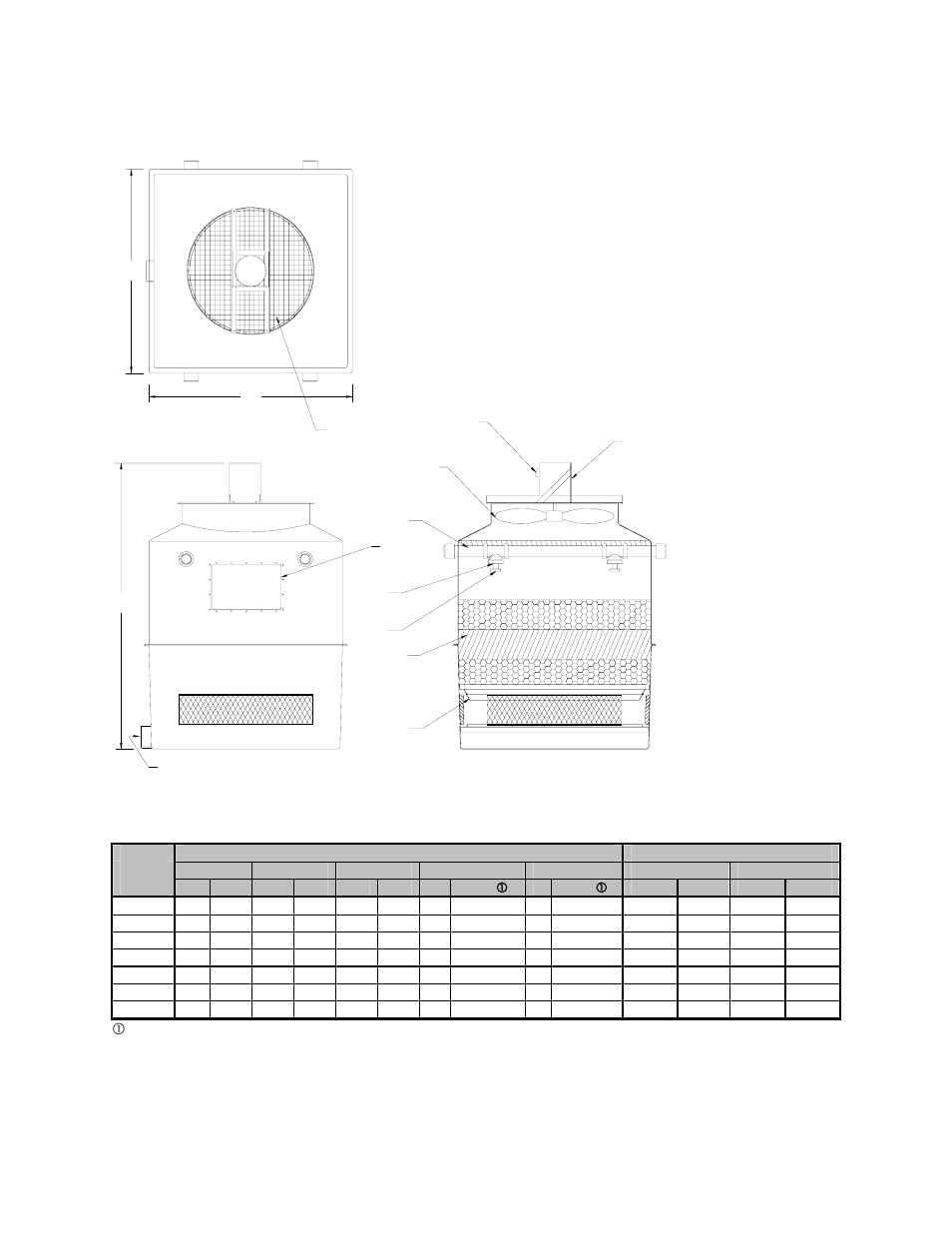 2 drawings and specifications, Top view, Side view cutaway view | Figure 7: dimensions and weights | Sterlco SF Series Cooling Towers User Manual | Page 21 / 25