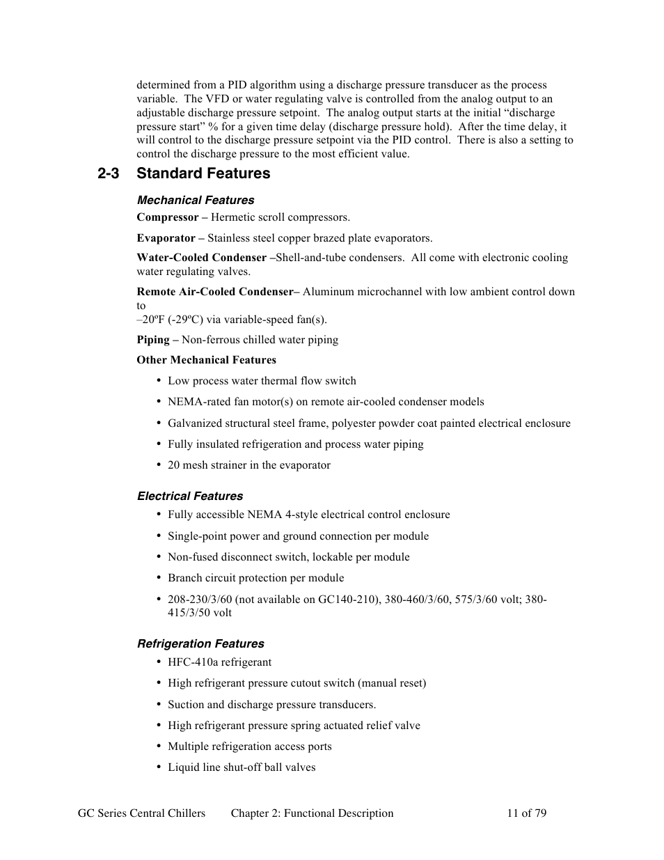 3 standard features | Sterlco GC Series Central Chiller User Manual | Page 11 / 79