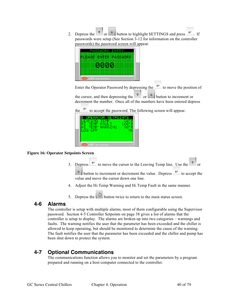 6 alarms, 7 optional communications | Sterlco GC Series Central Chiller User Manual | Page 40 / 79