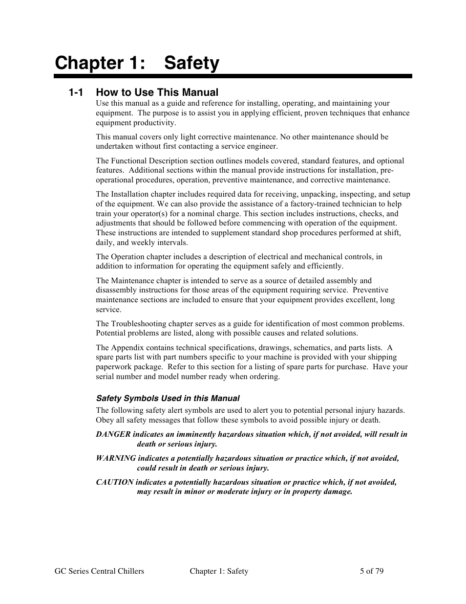 Chapter 1: safety, 1 how to use this manual | Sterlco GC Series Central Chiller User Manual | Page 5 / 79