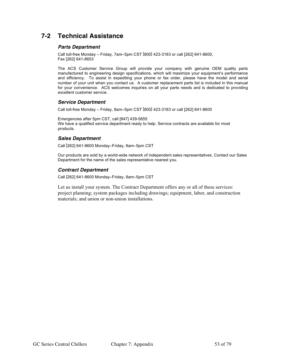 2 technical assistance | Sterlco GC Series Central Chiller User Manual | Page 53 / 79