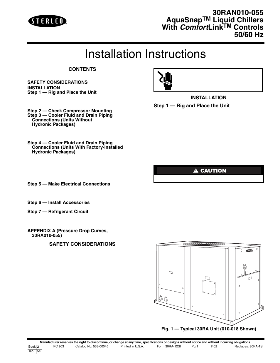 Sterlco 30RA Outdoor Air Cooled Central Chillers 10-60 Tons User Manual | 28 pages