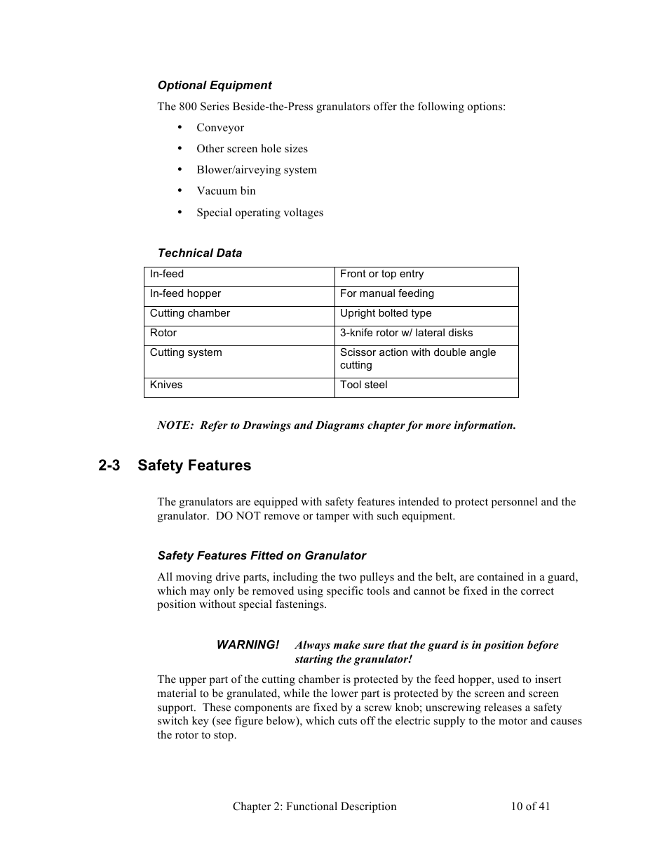 3 safety features | Sterlco BP800 Series Granulators User Manual | Page 10 / 41