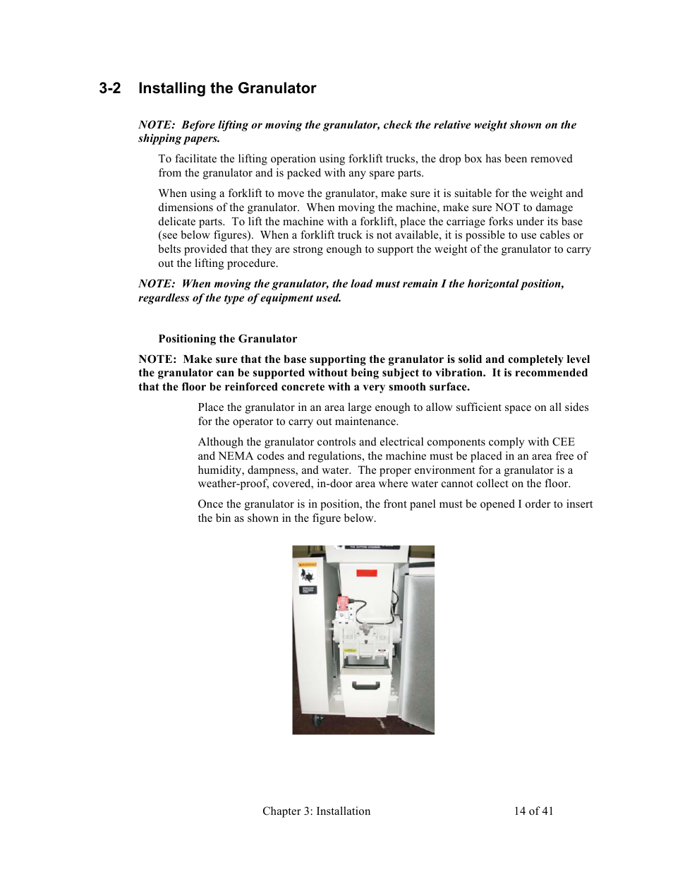 2 installing the granulator | Sterlco BP800 Series Granulators User Manual | Page 14 / 41