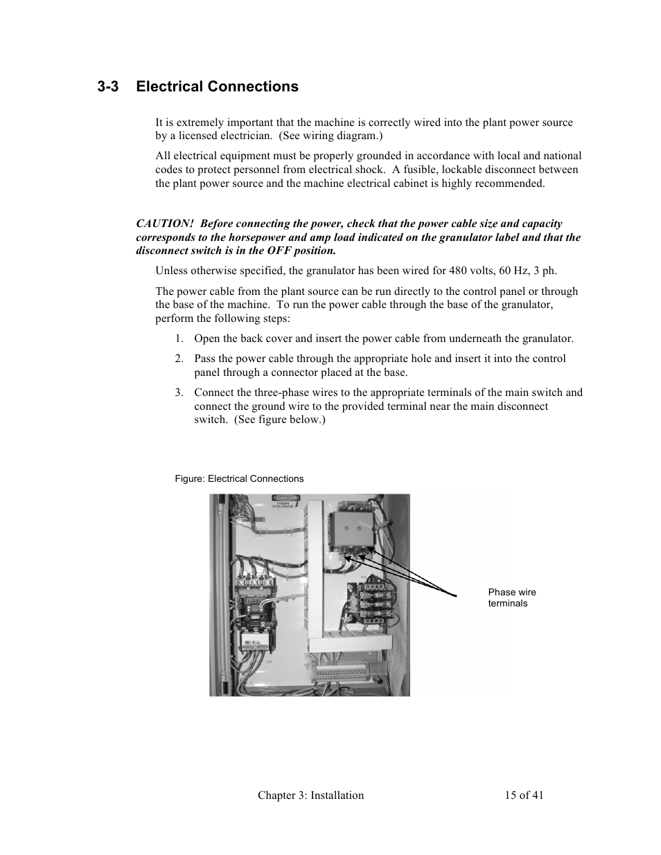 3 electrical connections | Sterlco BP800 Series Granulators User Manual | Page 15 / 41