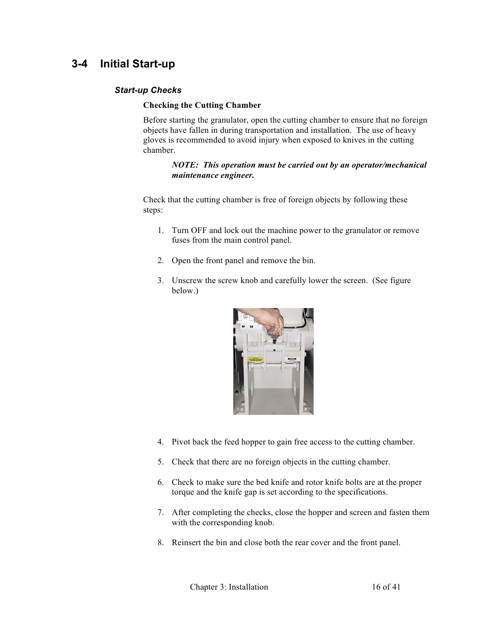 4 initial start-up | Sterlco BP800 Series Granulators User Manual | Page 16 / 41