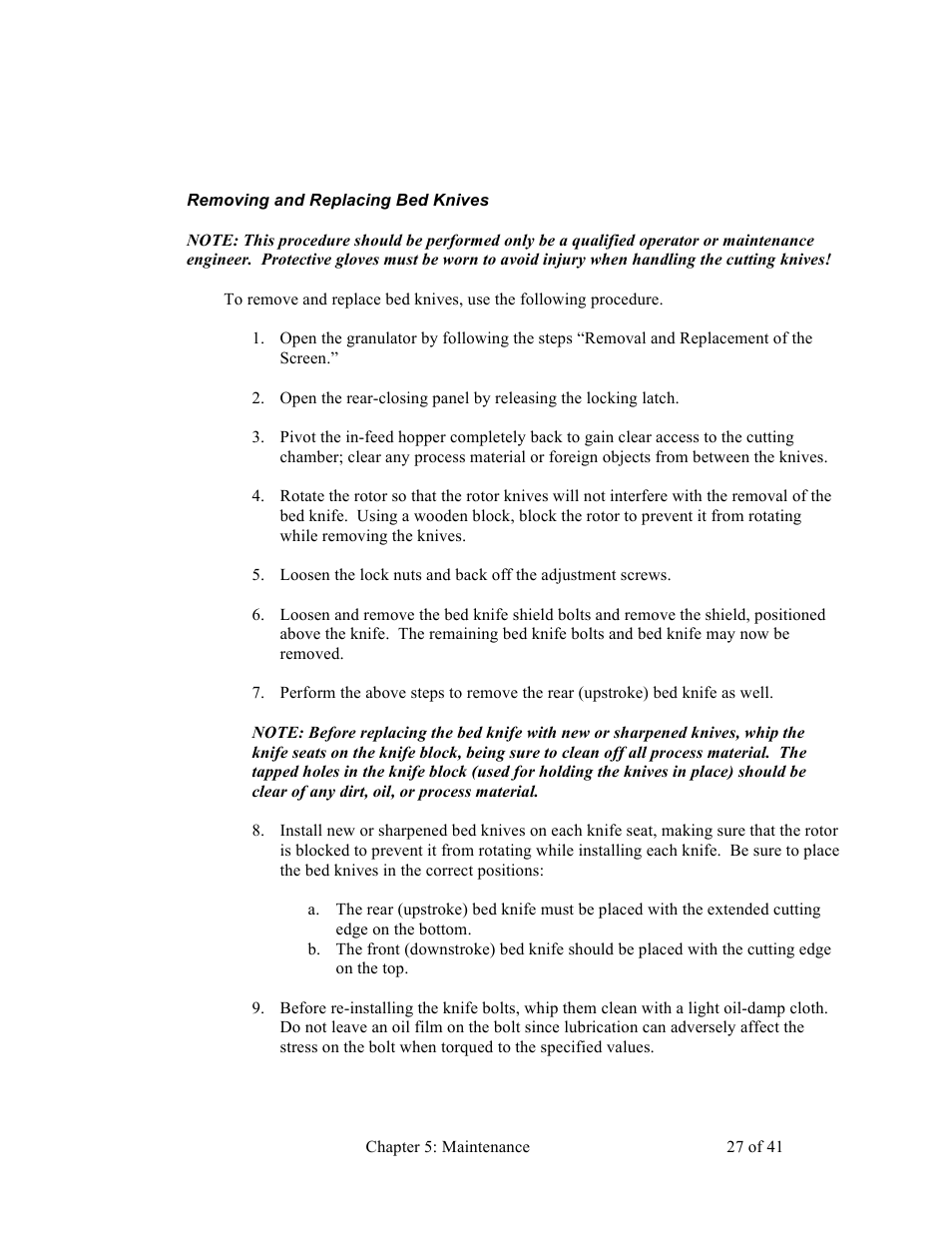 Sterlco BP800 Series Granulators User Manual | Page 27 / 41