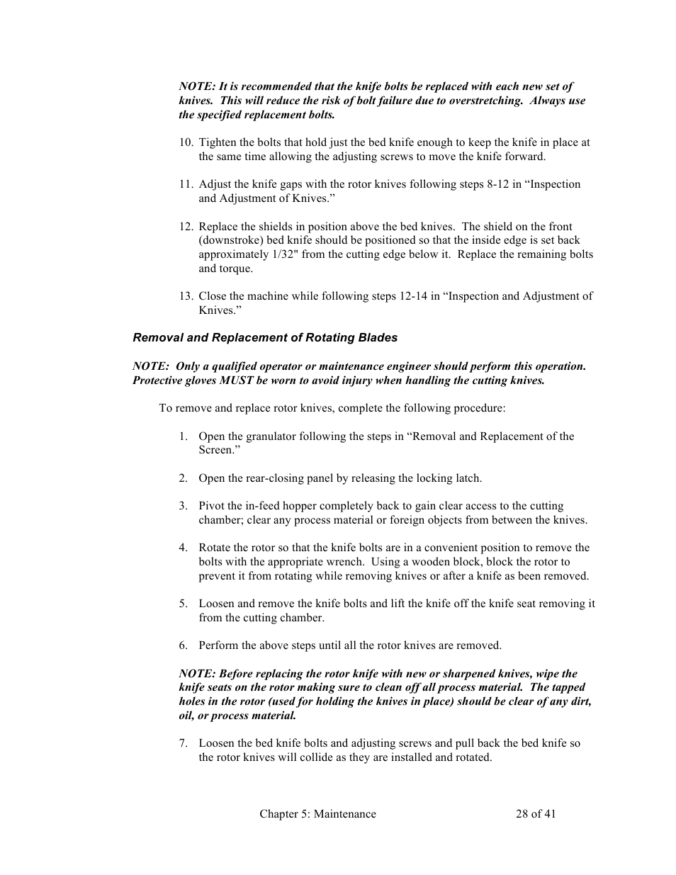 Sterlco BP800 Series Granulators User Manual | Page 28 / 41