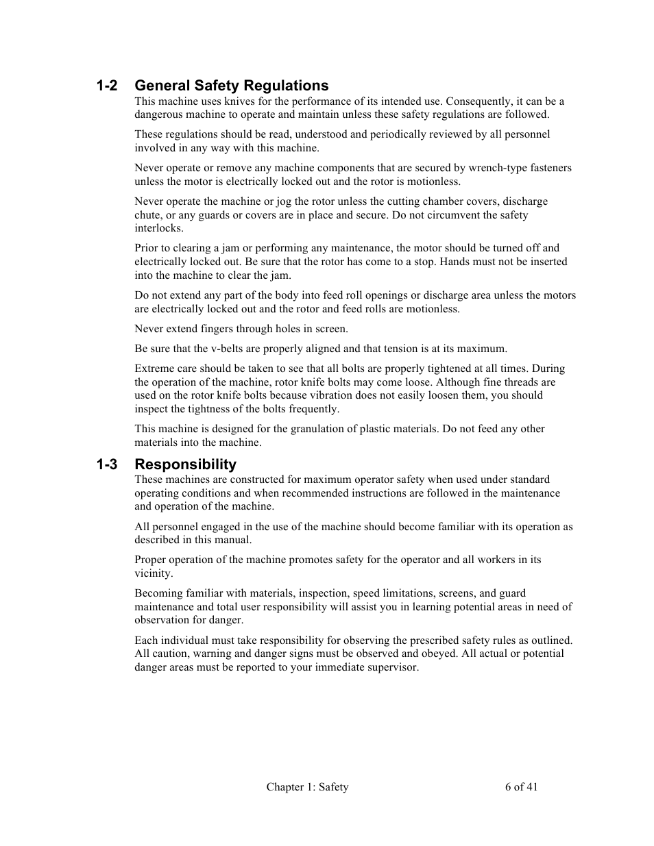 2 general safety regulations, 3 responsibility | Sterlco BP800 Series Granulators User Manual | Page 6 / 41