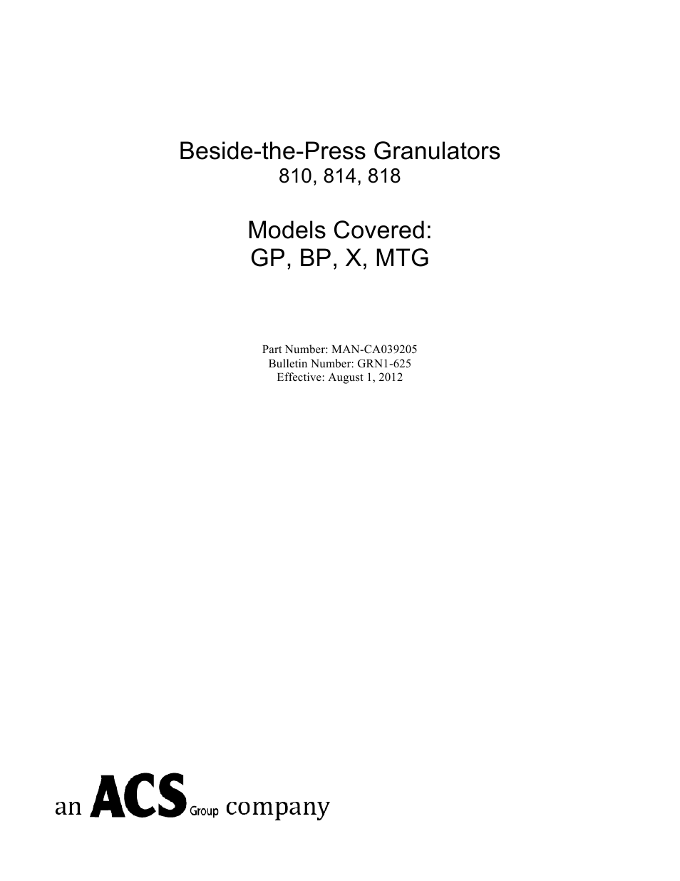 Sterlco BP800 Series Granulators User Manual | 43 pages