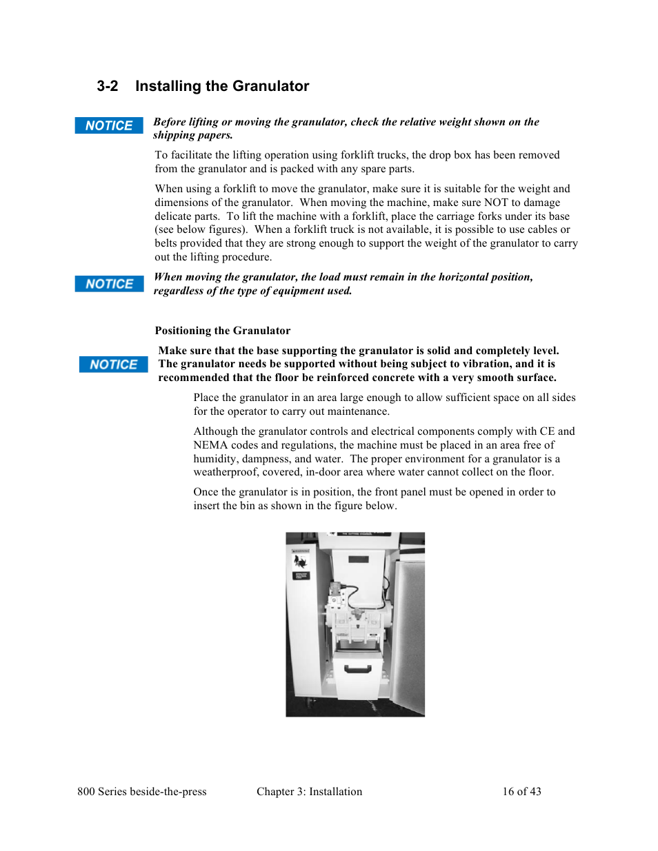 2 installing the granulator | Sterlco BP800 Series Granulators User Manual | Page 16 / 43