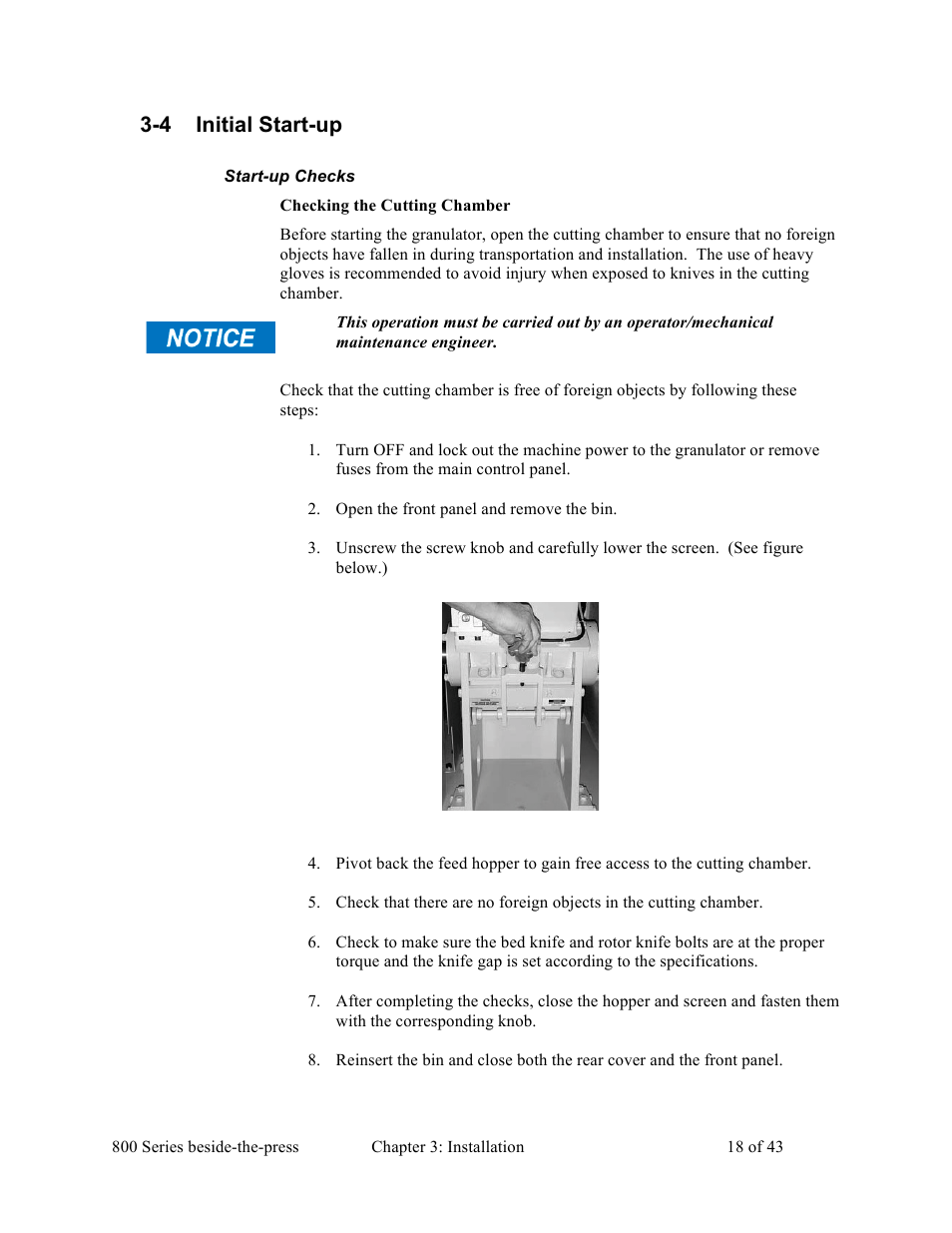 4 initial start-up | Sterlco BP800 Series Granulators User Manual | Page 18 / 43