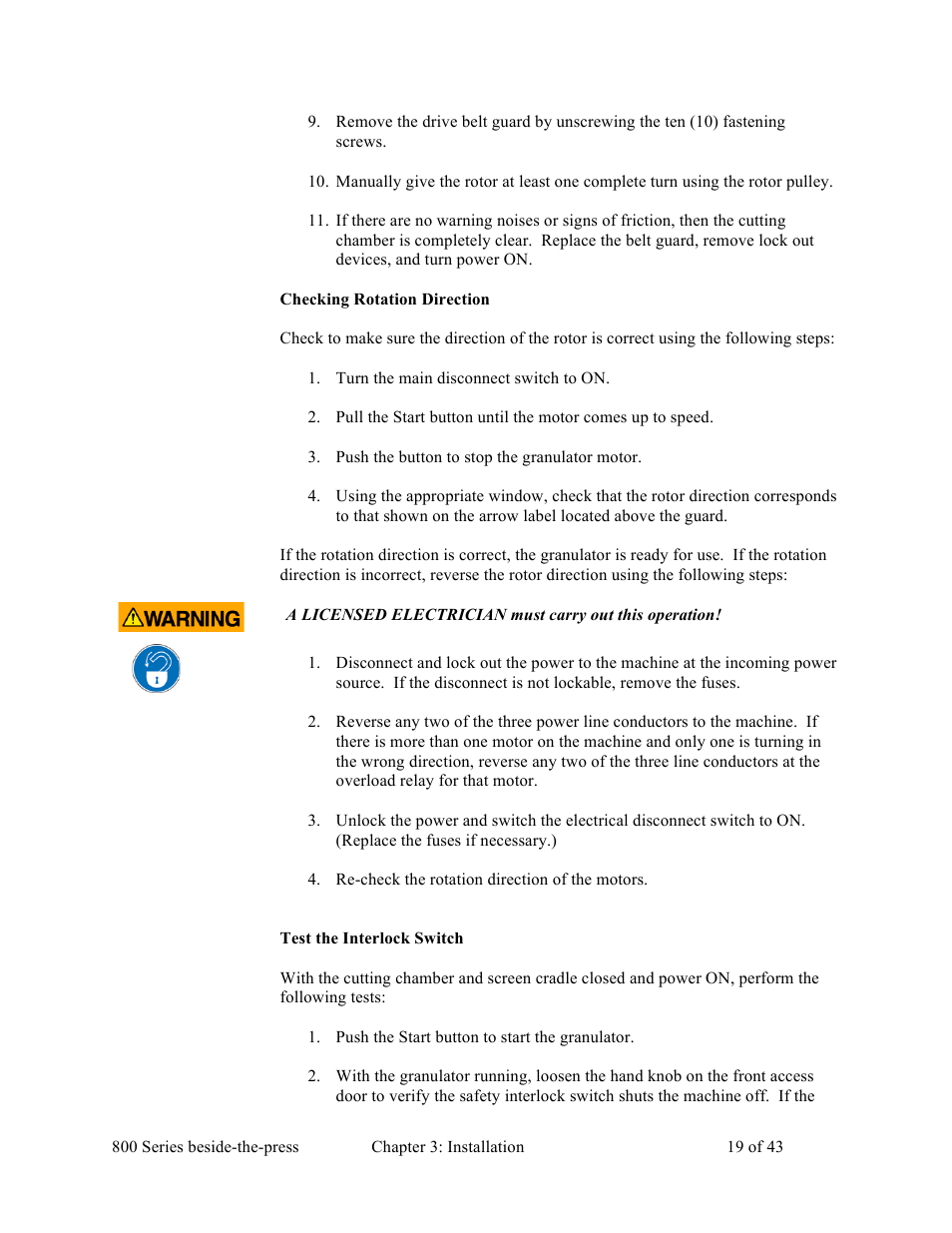 Sterlco BP800 Series Granulators User Manual | Page 19 / 43