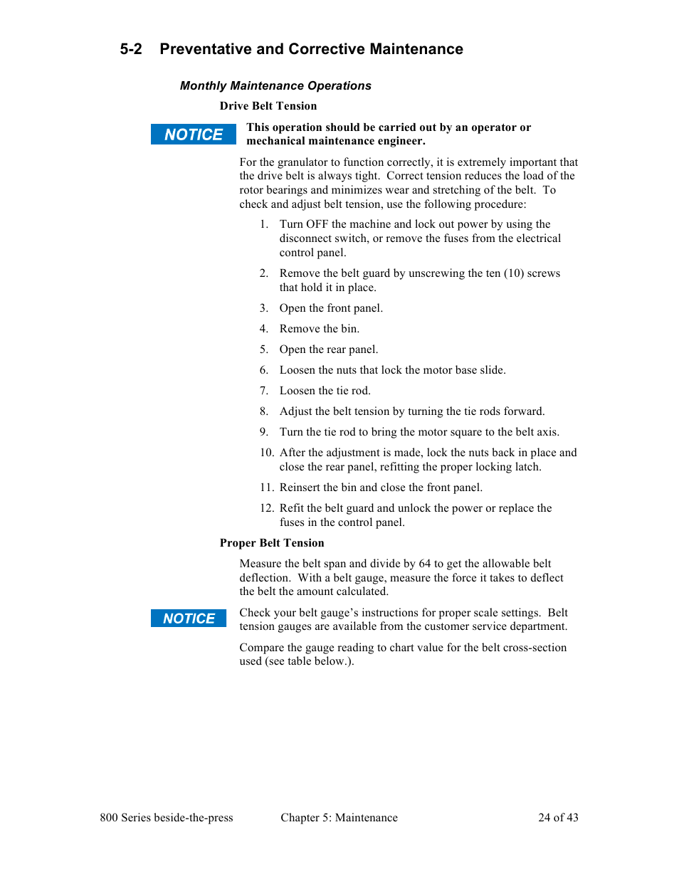 2 preventative and corrective maintenance | Sterlco BP800 Series Granulators User Manual | Page 24 / 43