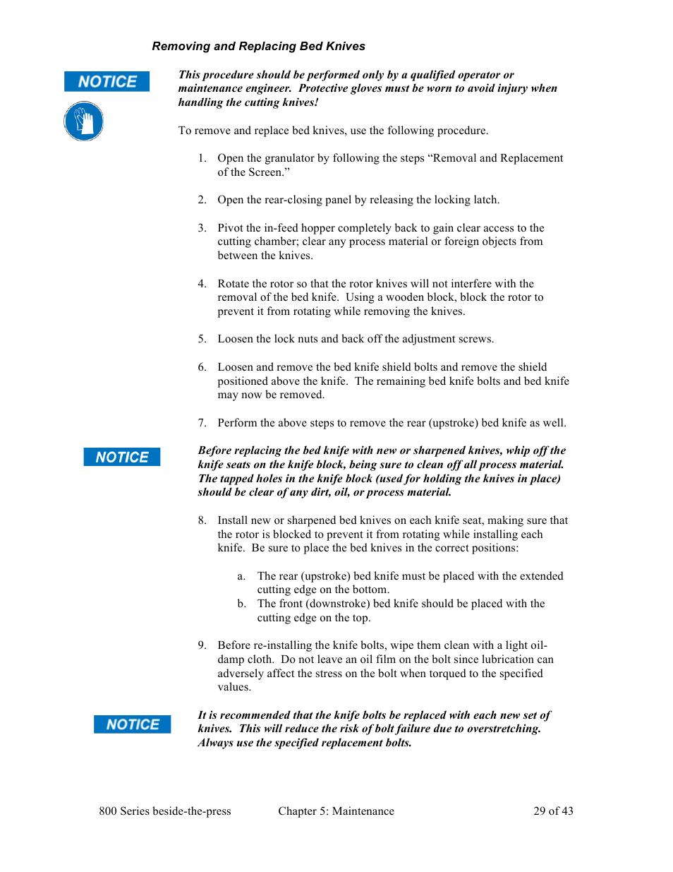 Sterlco BP800 Series Granulators User Manual | Page 29 / 43