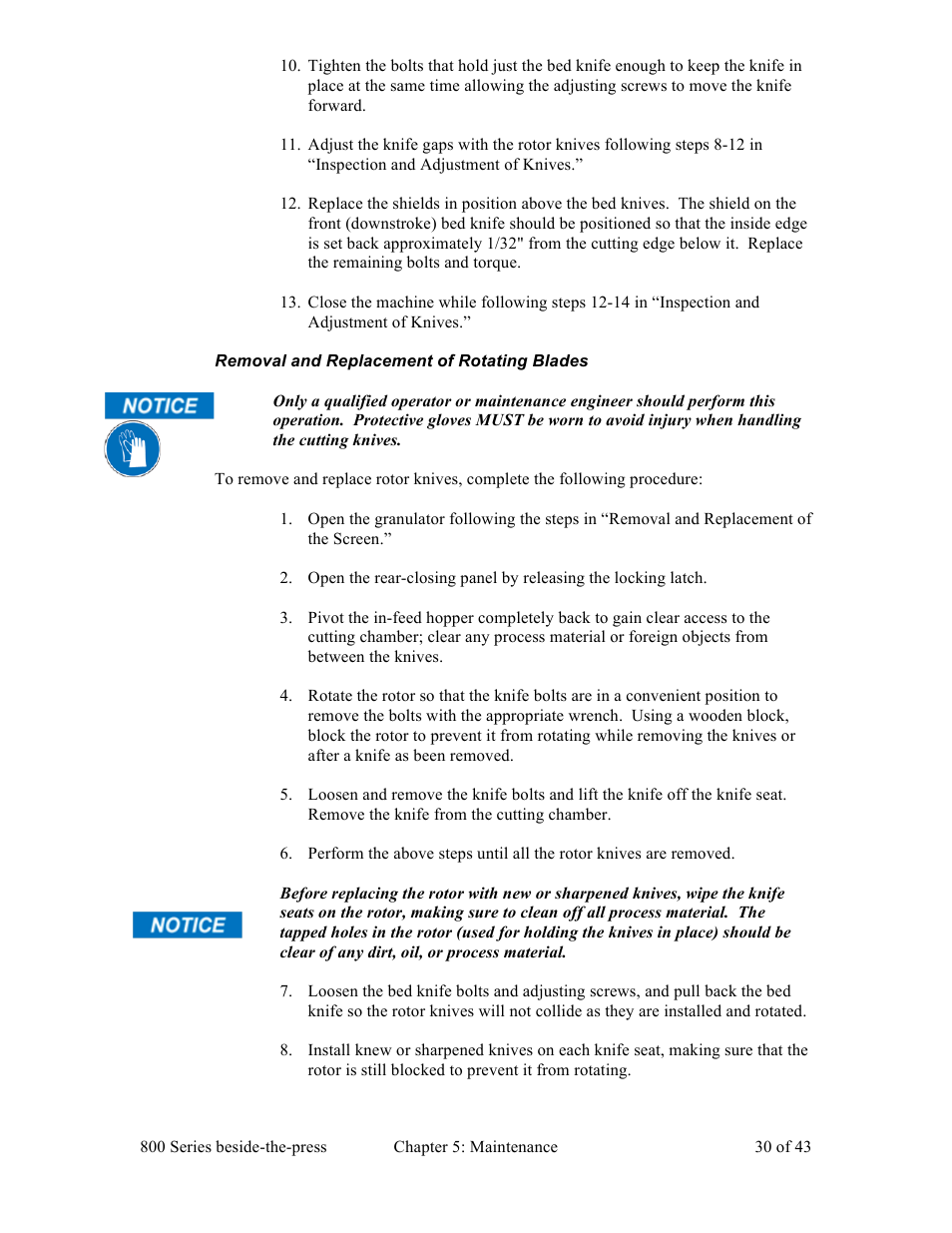 Sterlco BP800 Series Granulators User Manual | Page 30 / 43