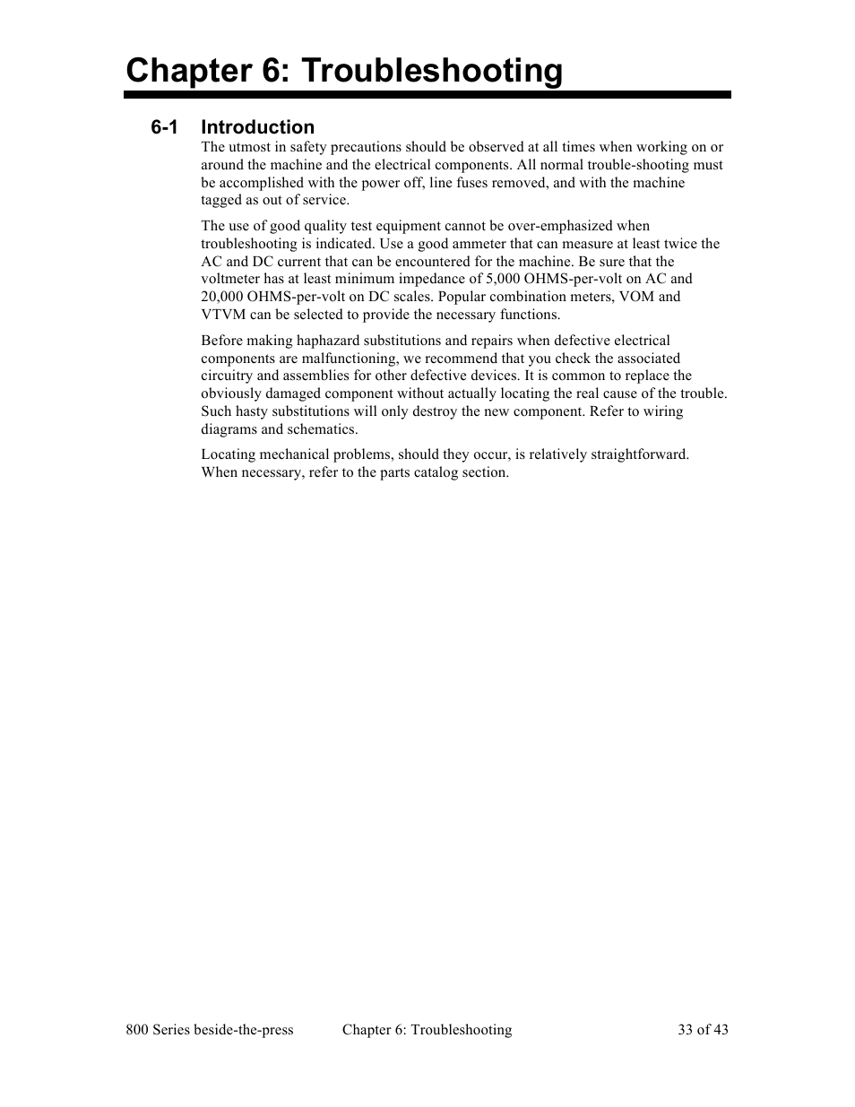 Chapter 6: troubleshooting, 1 introduction | Sterlco BP800 Series Granulators User Manual | Page 33 / 43