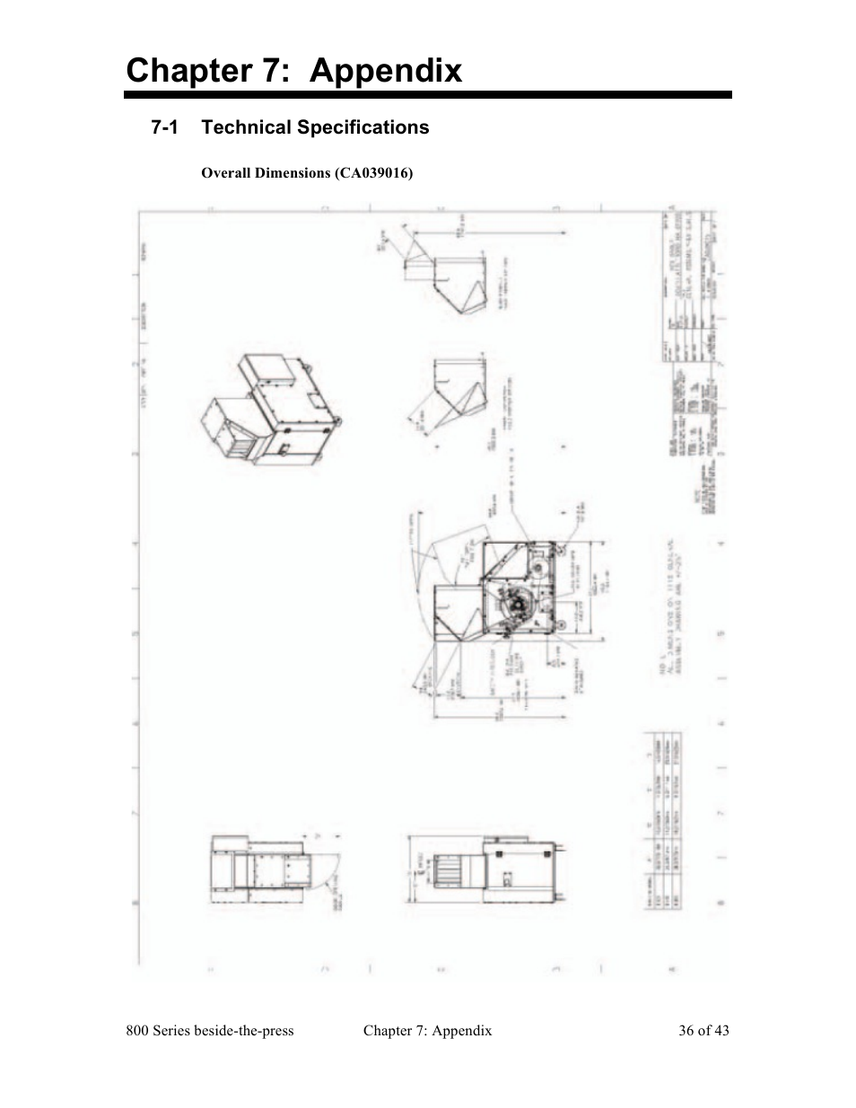 Chapter 7: appendix, 1 technical specifications | Sterlco BP800 Series Granulators User Manual | Page 36 / 43