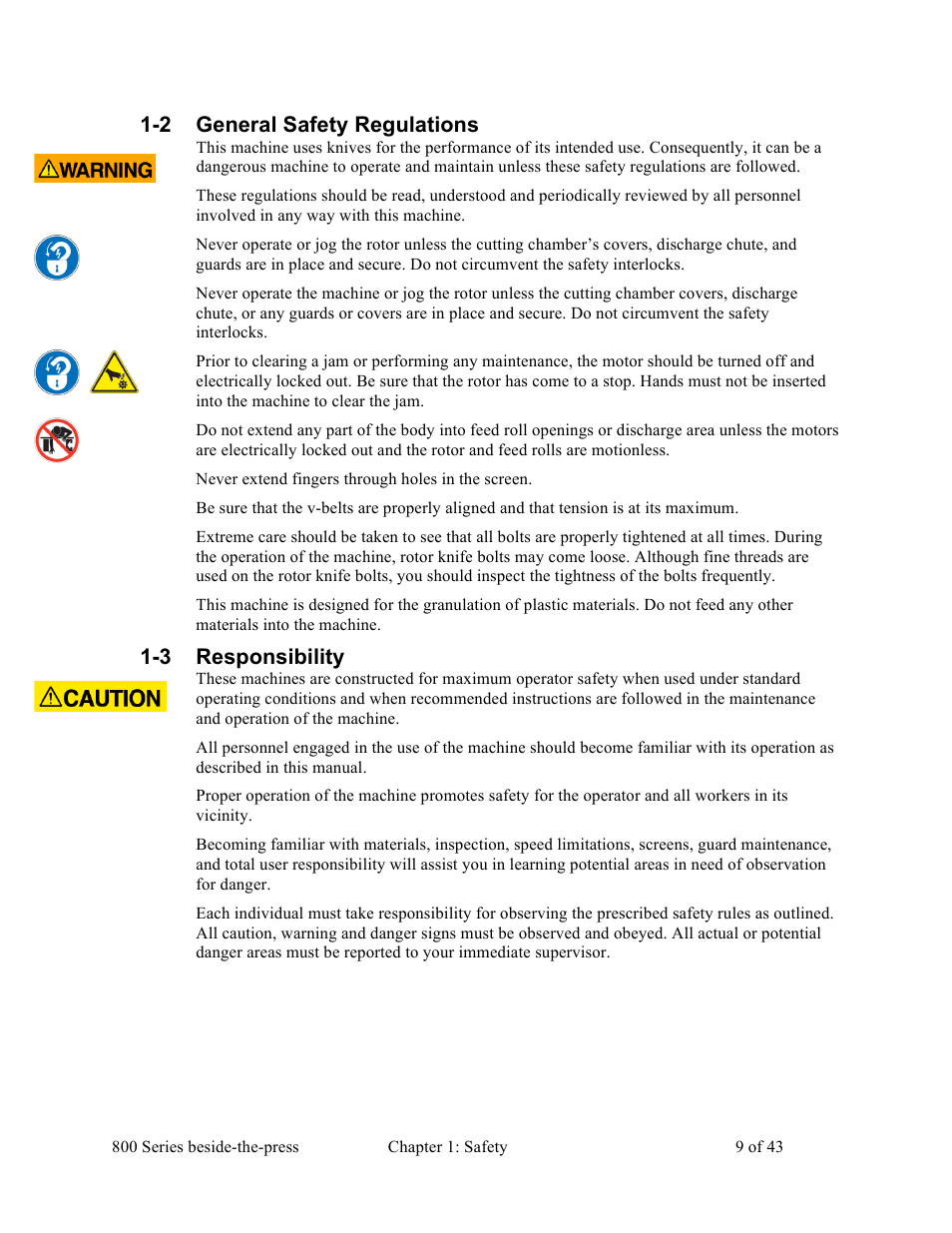 2 general safety regulations, 3 responsibility | Sterlco BP800 Series Granulators User Manual | Page 9 / 43