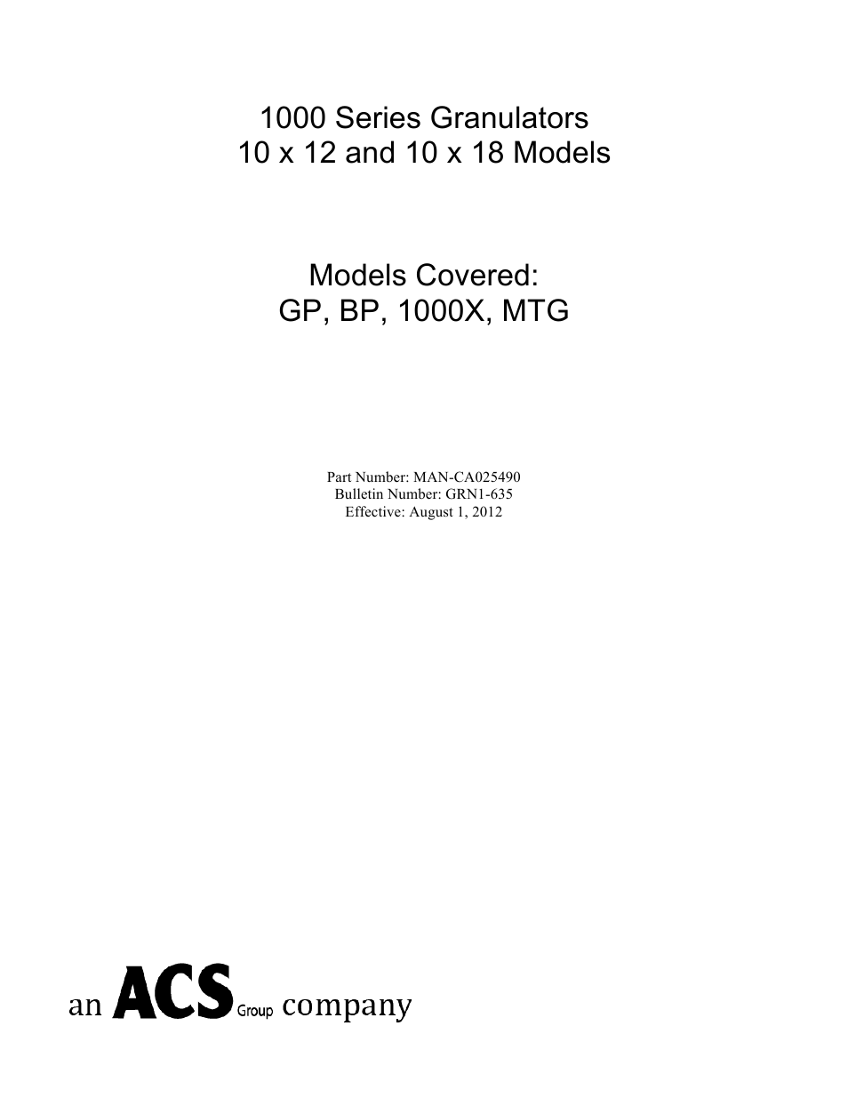 Sterlco BP 1000 Series Beside the Press Granulators User Manual | 45 pages