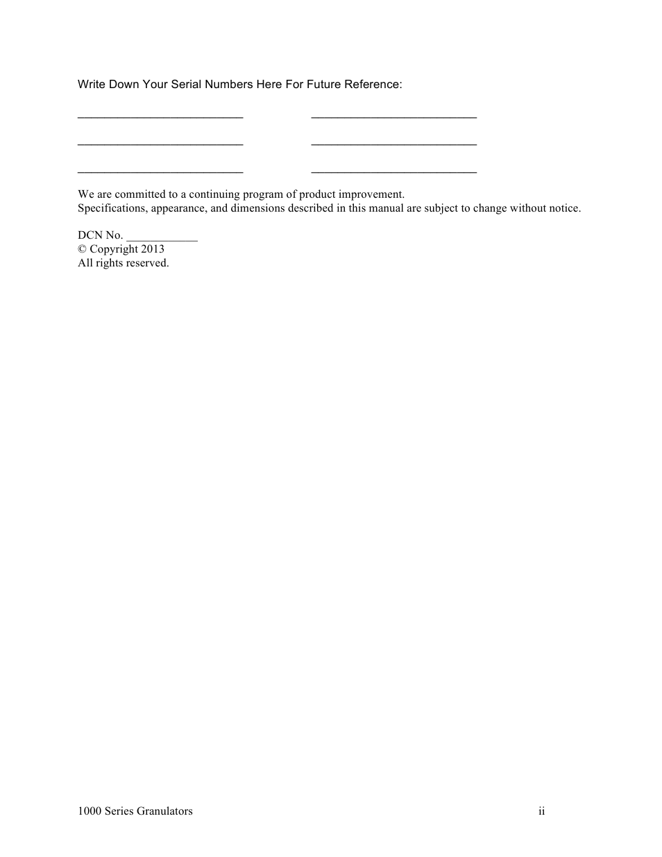 Sterlco BP 1000 Series Beside the Press Granulators User Manual | Page 2 / 45