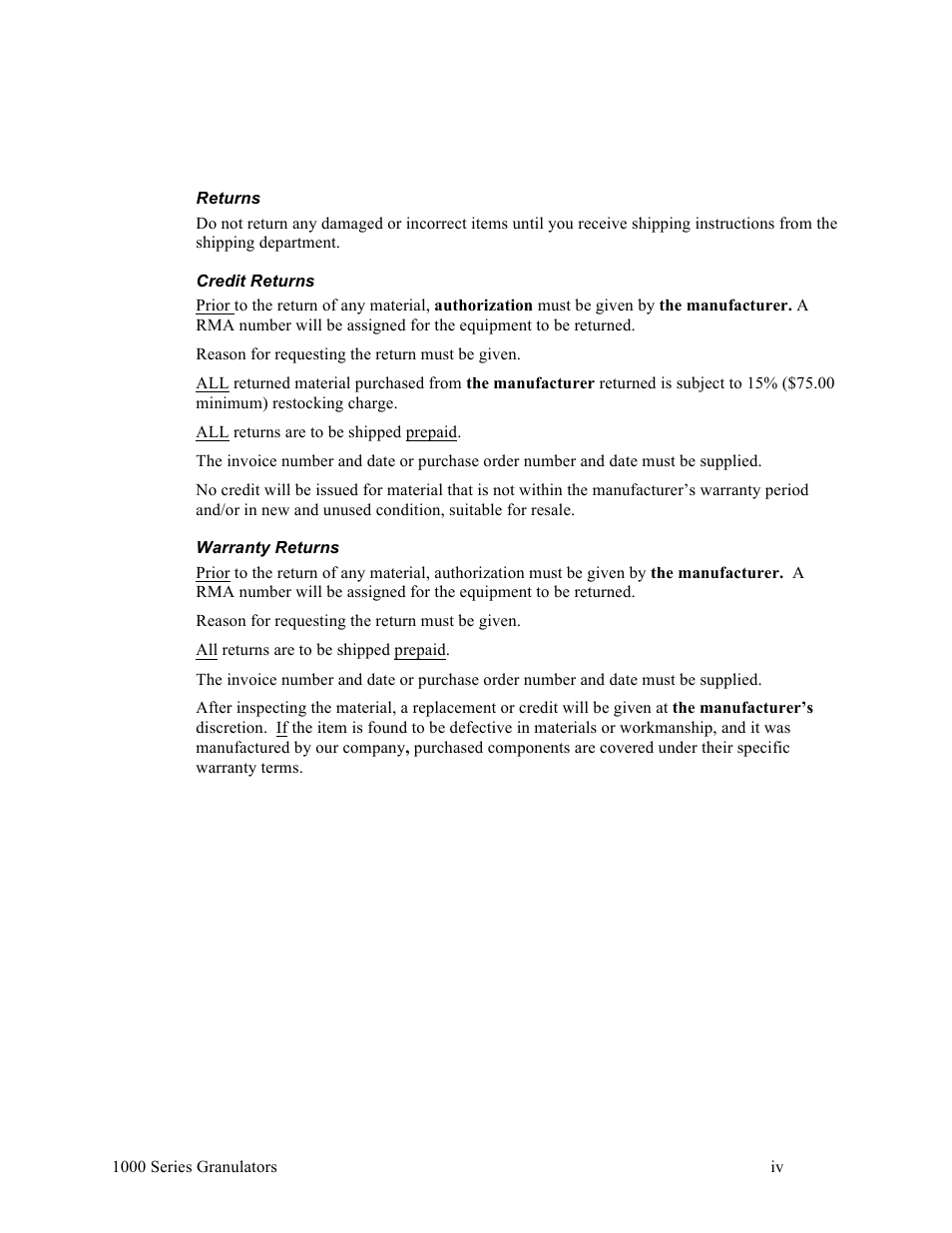 Sterlco BP 1000 Series Beside the Press Granulators User Manual | Page 4 / 45