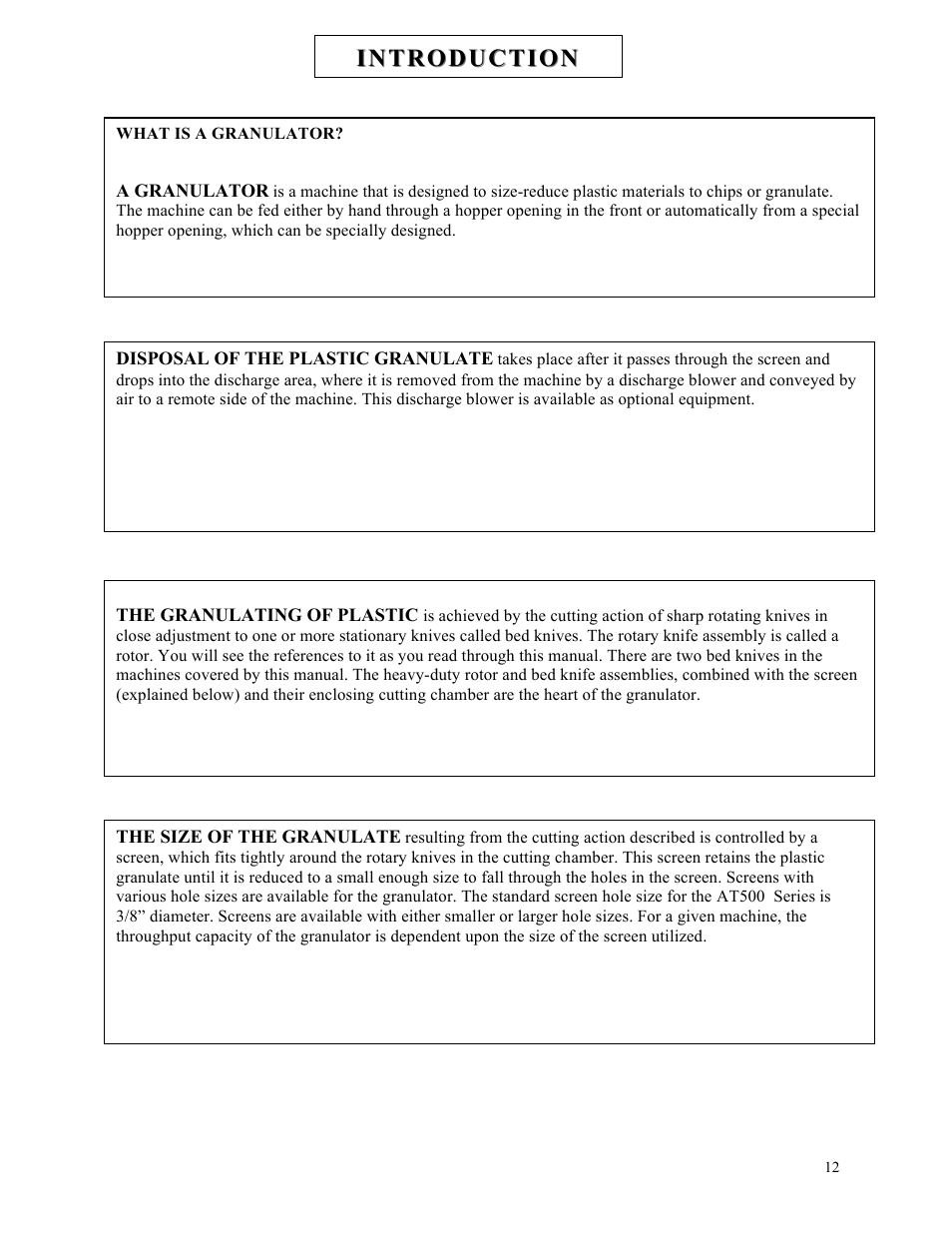 Introduction | Sterlco ST500 Series Central Granulator User Manual | Page 12 / 91