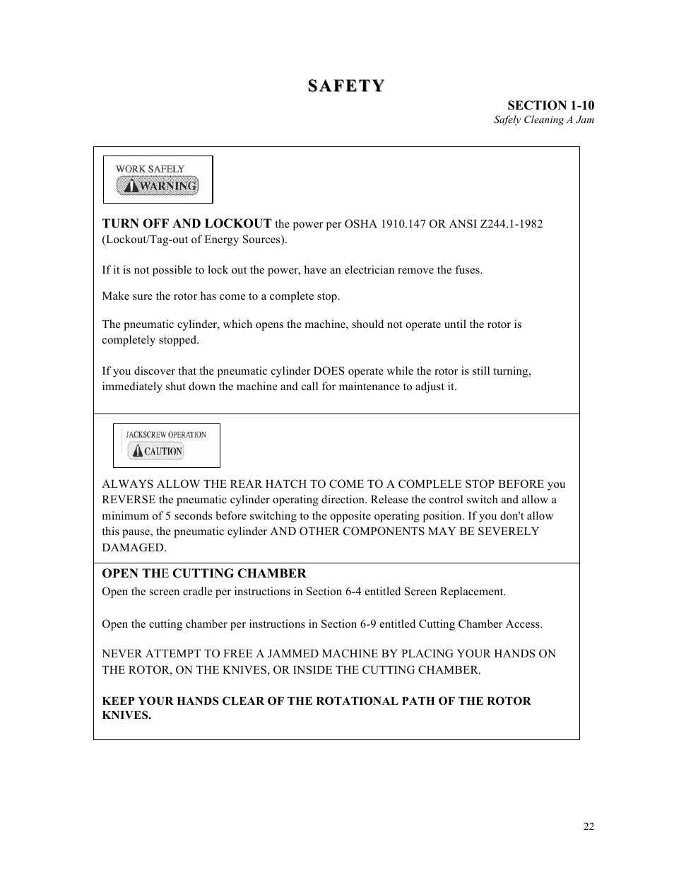 Safety | Sterlco ST500 Series Central Granulator User Manual | Page 22 / 91