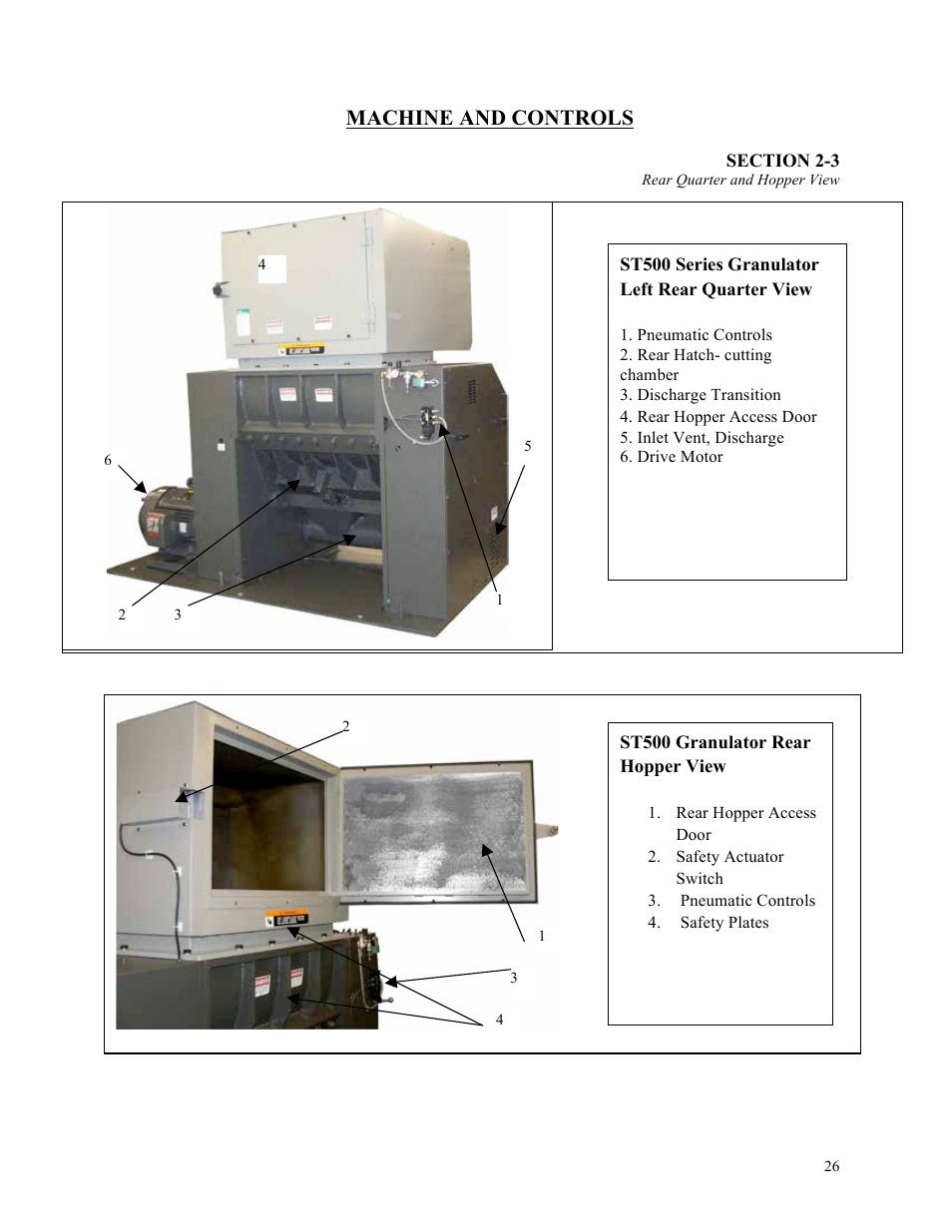 Machine and controls | Sterlco ST500 Series Central Granulator User Manual | Page 26 / 91