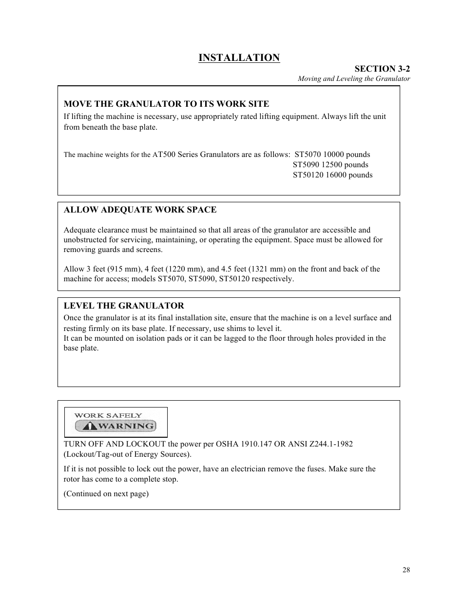 Installation | Sterlco ST500 Series Central Granulator User Manual | Page 28 / 91