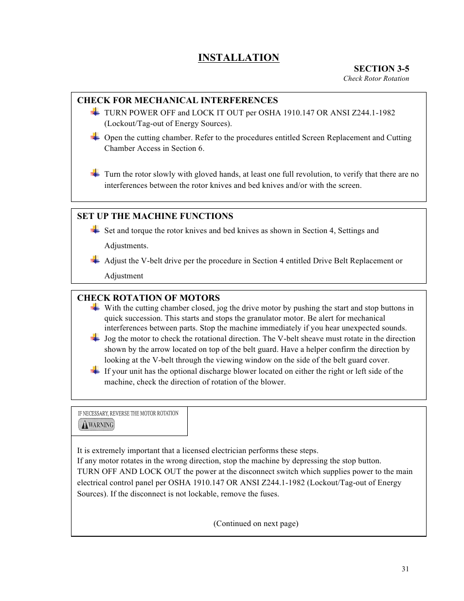 Installation | Sterlco ST500 Series Central Granulator User Manual | Page 31 / 91