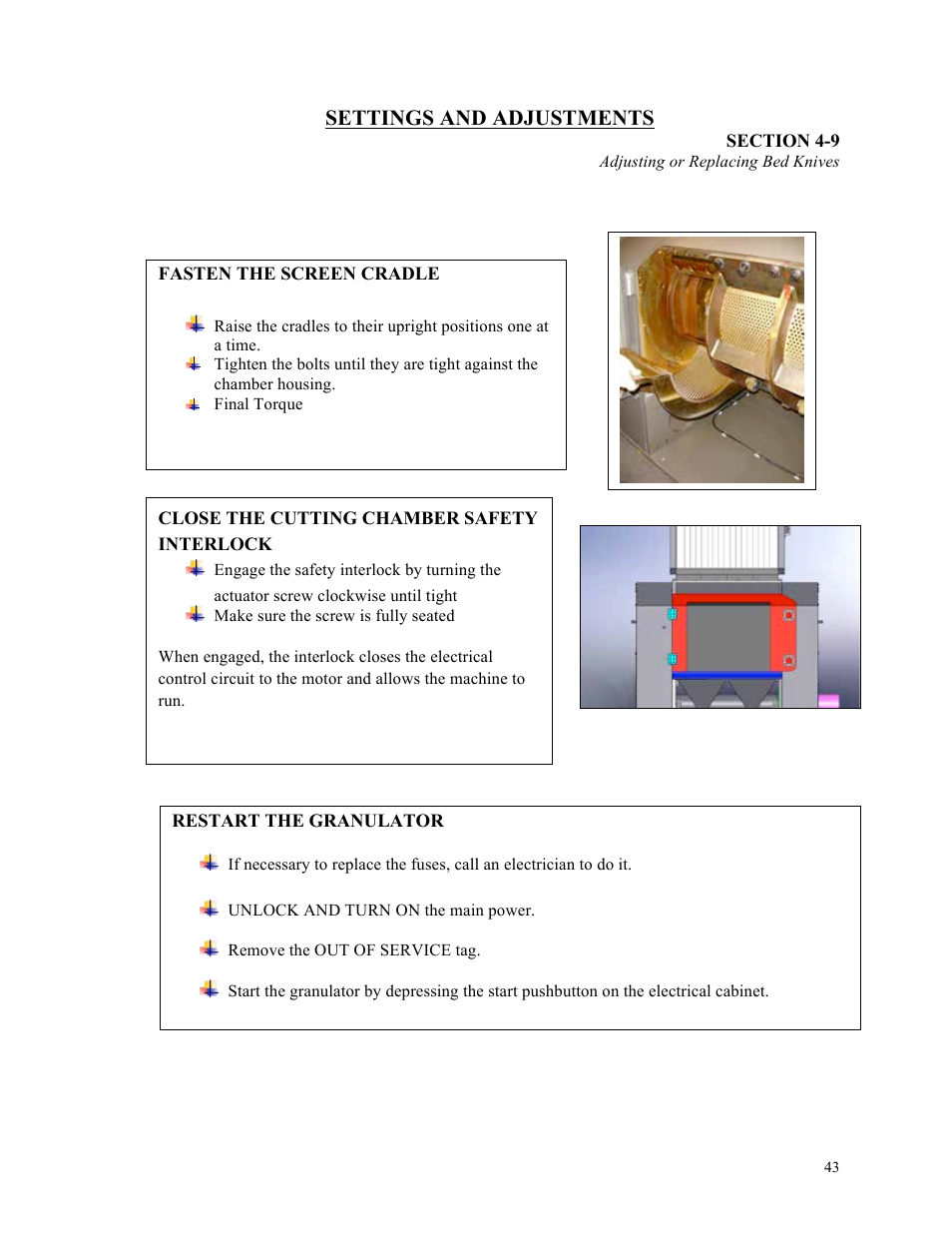 Settings and adjustments | Sterlco ST500 Series Central Granulator User Manual | Page 43 / 91